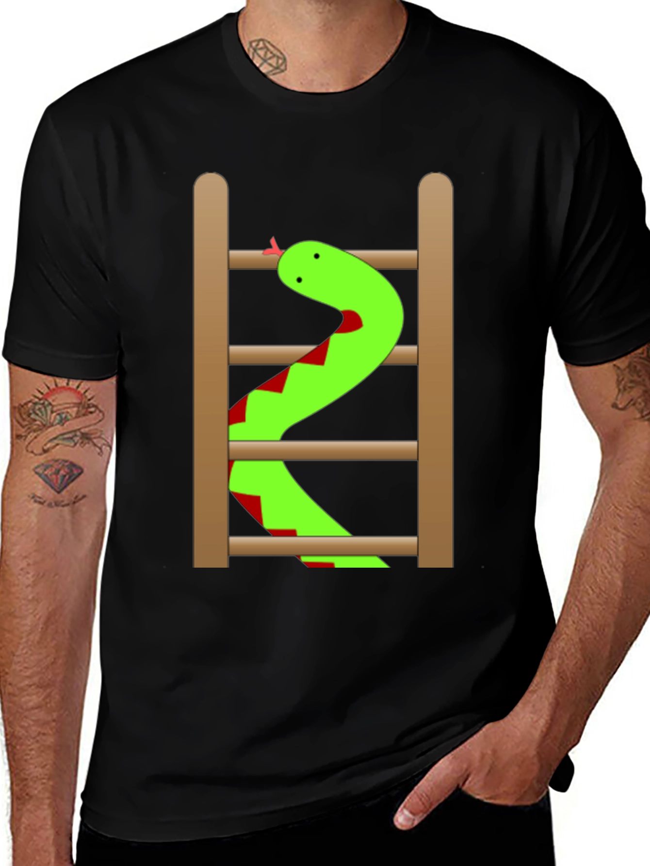 Snake Ladder Funny Graphic Tee - Black