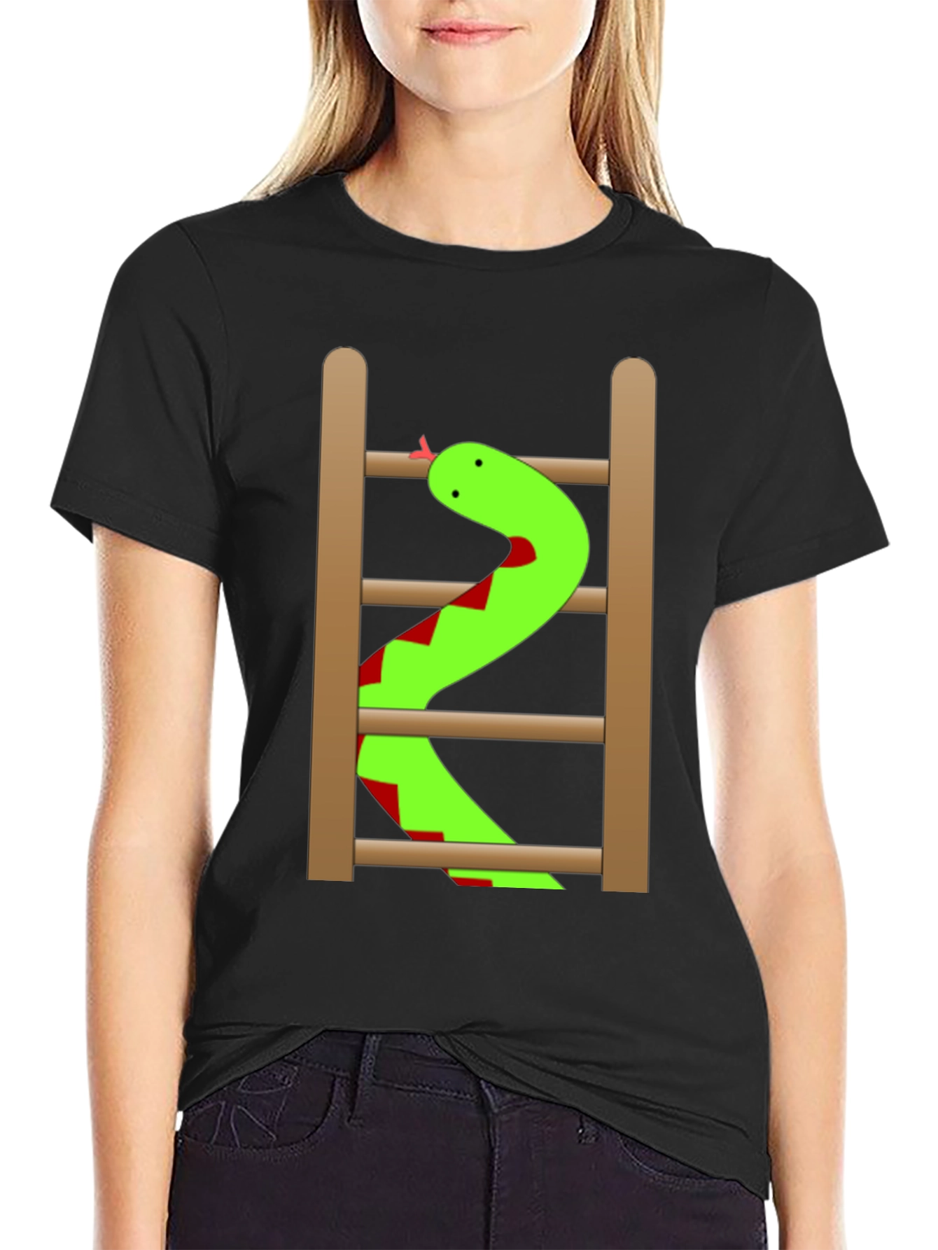 Snake Ladder Funny Graphic Tee - Black