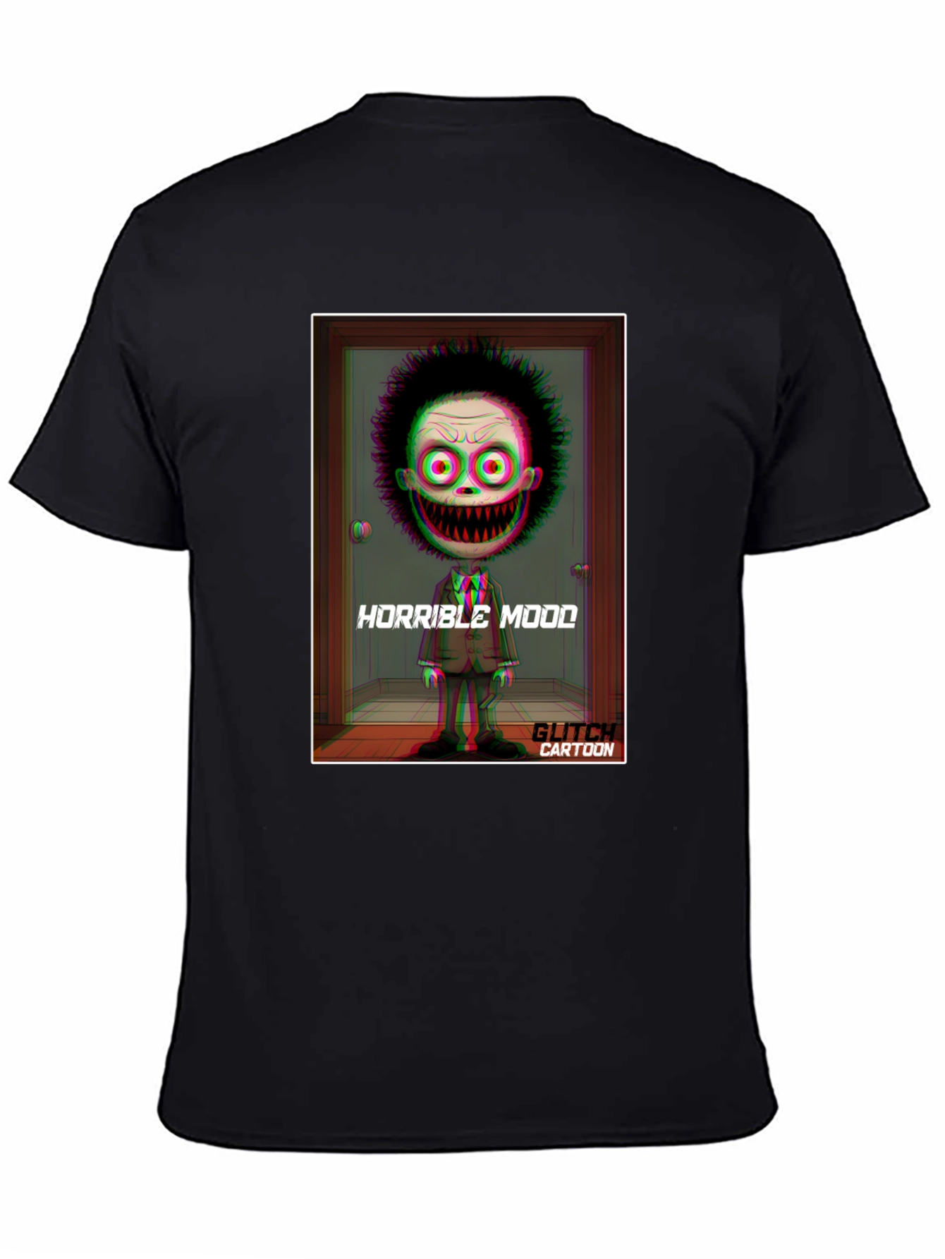 Horrible Mood Glitch Cartoon Black T-Shirt