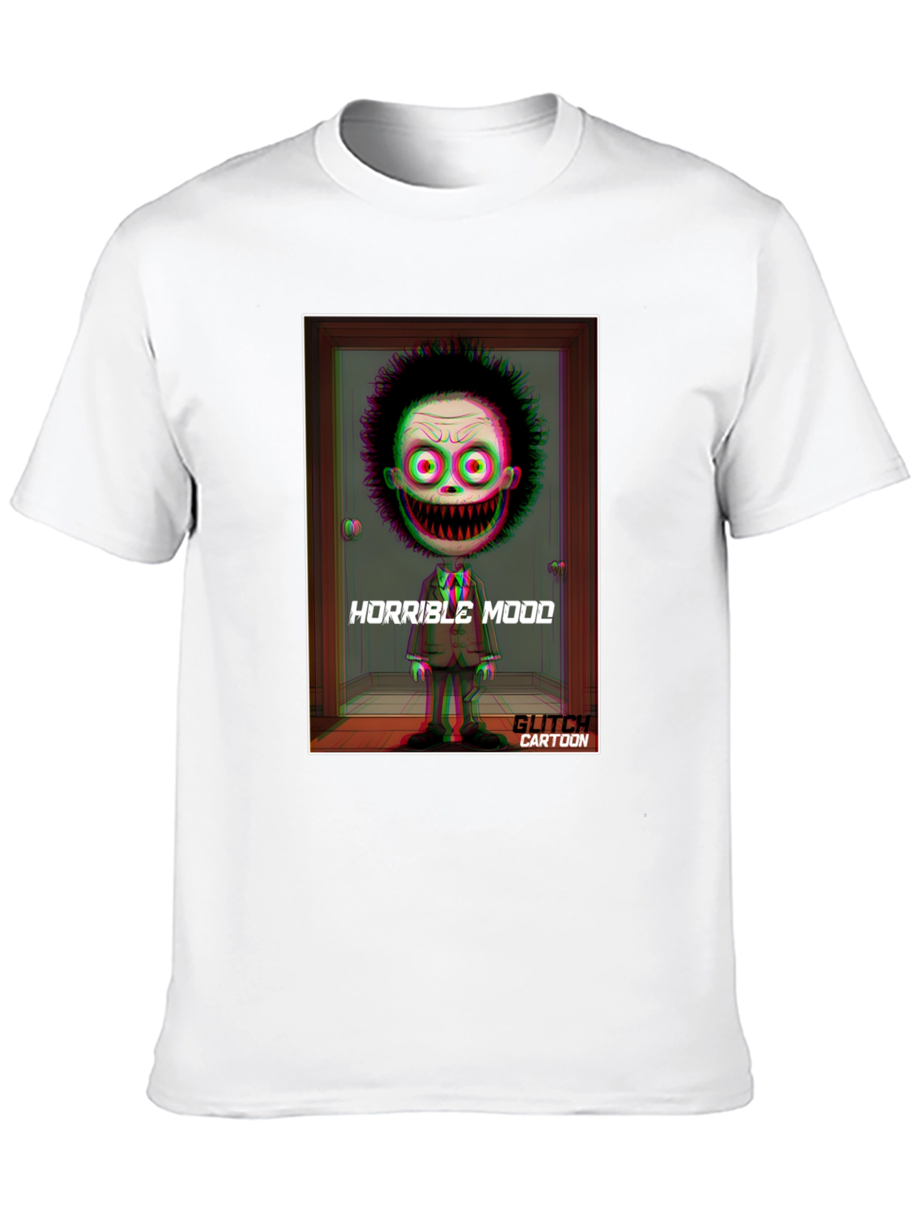 Horrible Mood Glitch Cartoon Black T-Shirt