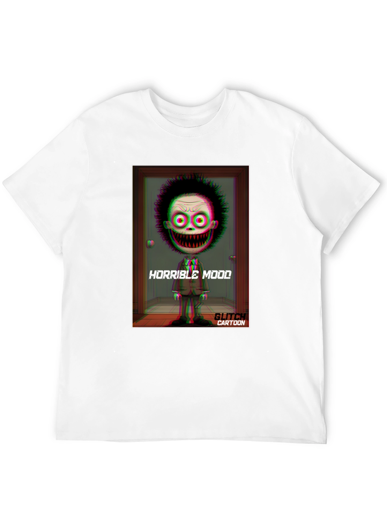 Horrible Mood Glitch Cartoon Black T-Shirt