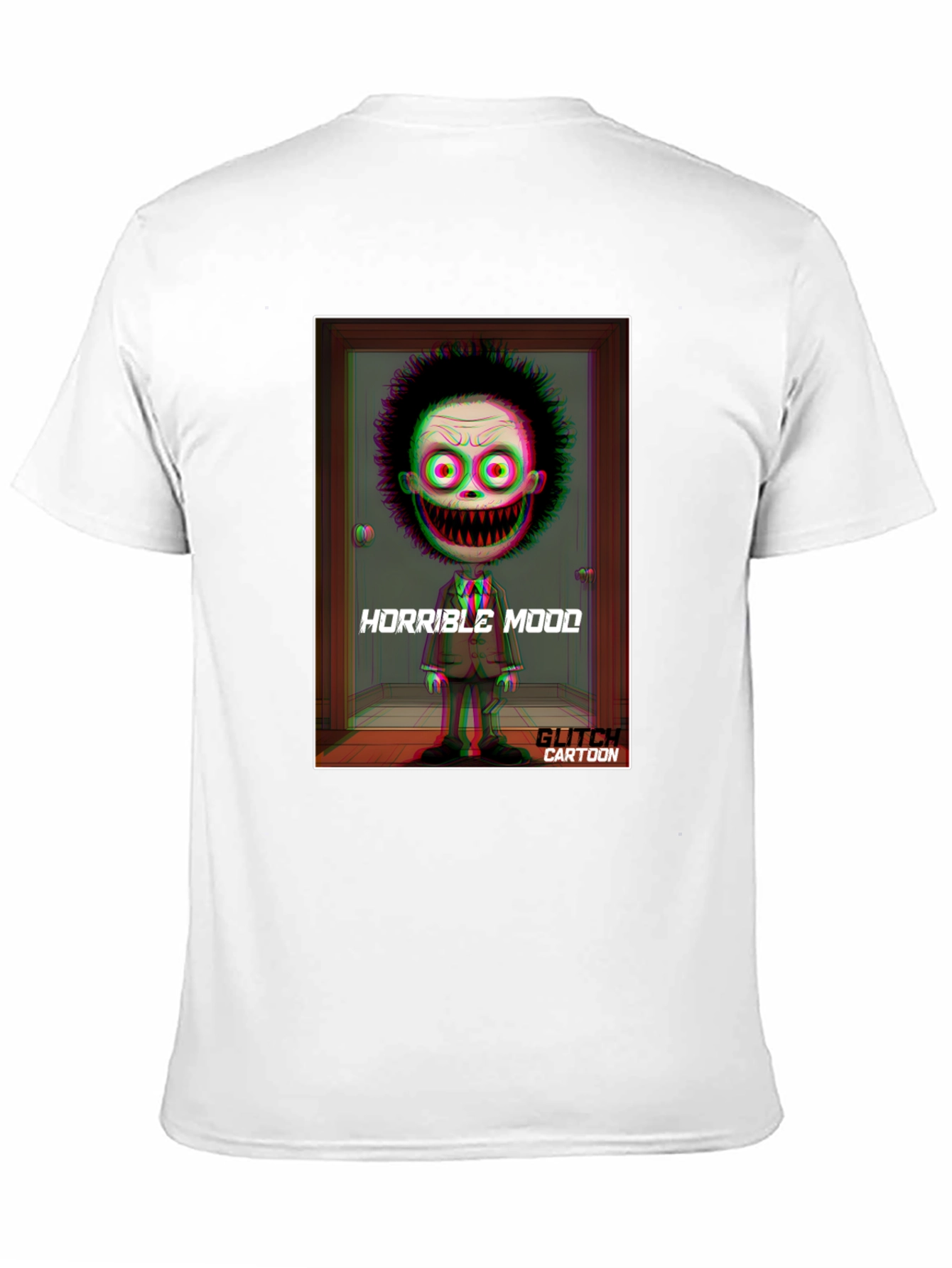 Horrible Mood Glitch Cartoon Black T-Shirt