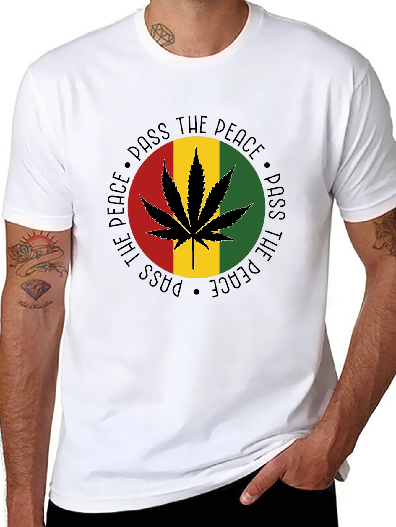 Pass The Peace Rasta Marijuana Graphic T-Shirt