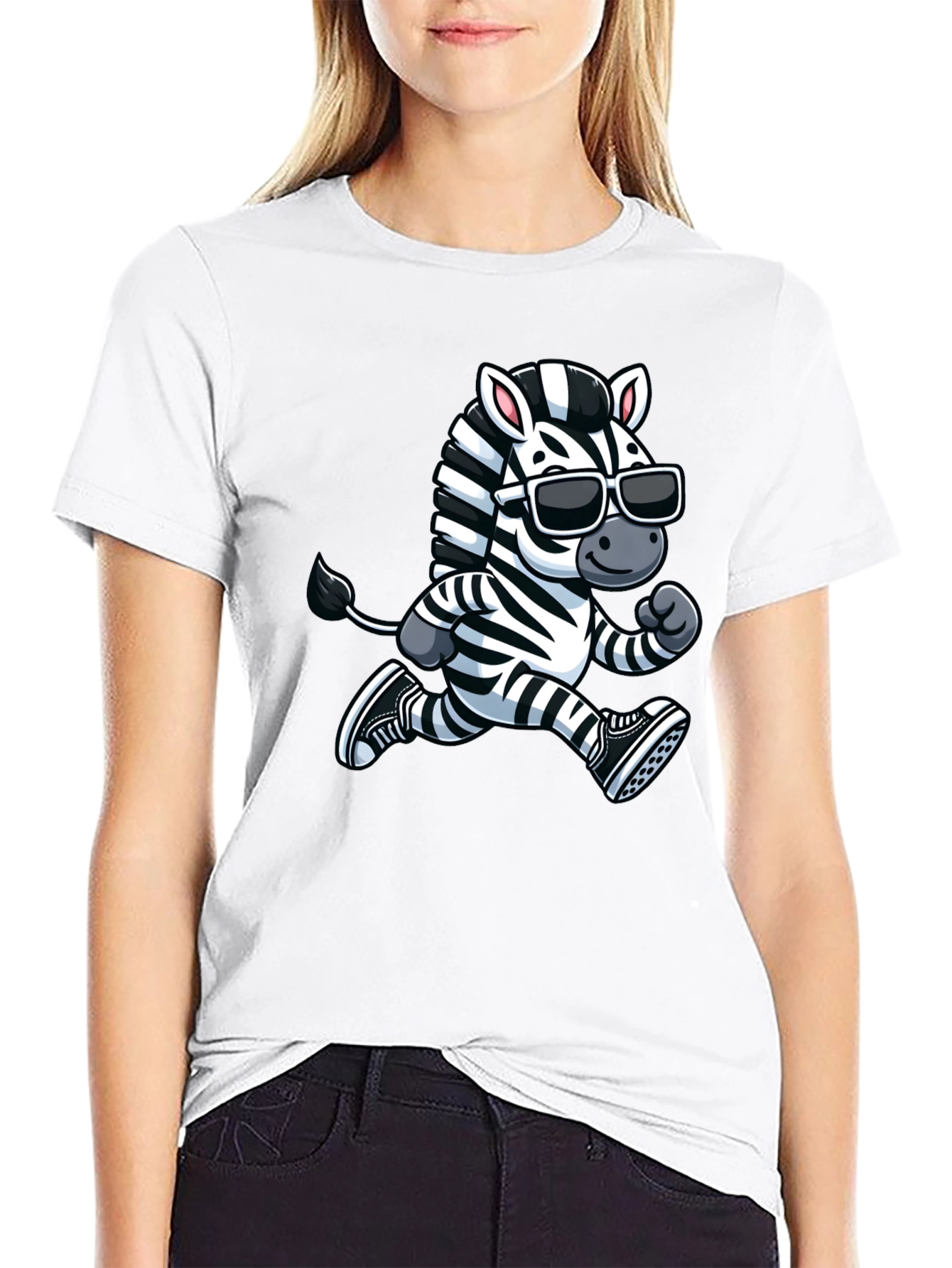 Cool Zebra Running T-Shirt - Black Cotton Graphic Tee