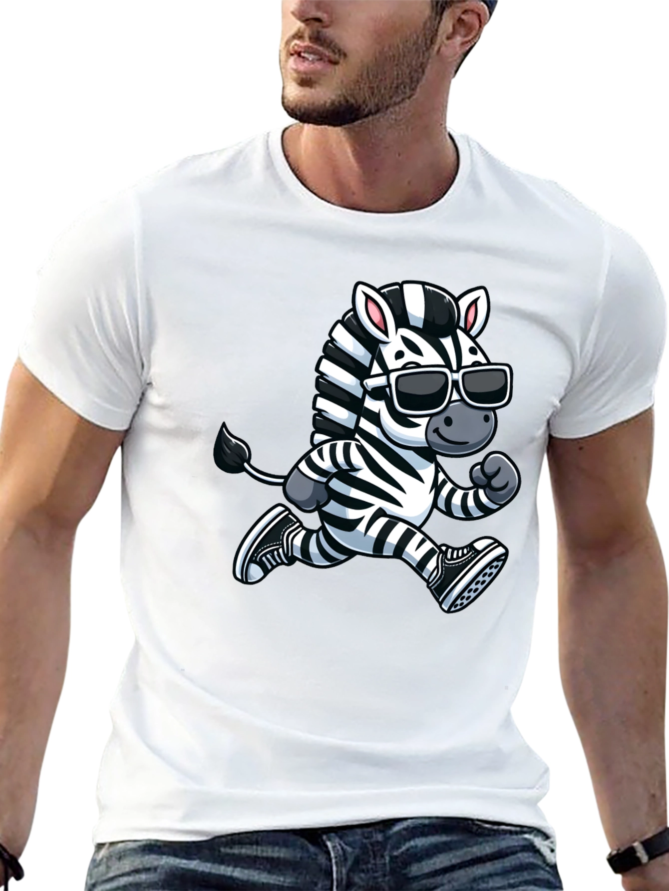 Cool Zebra Running T-Shirt - Black Cotton Graphic Tee