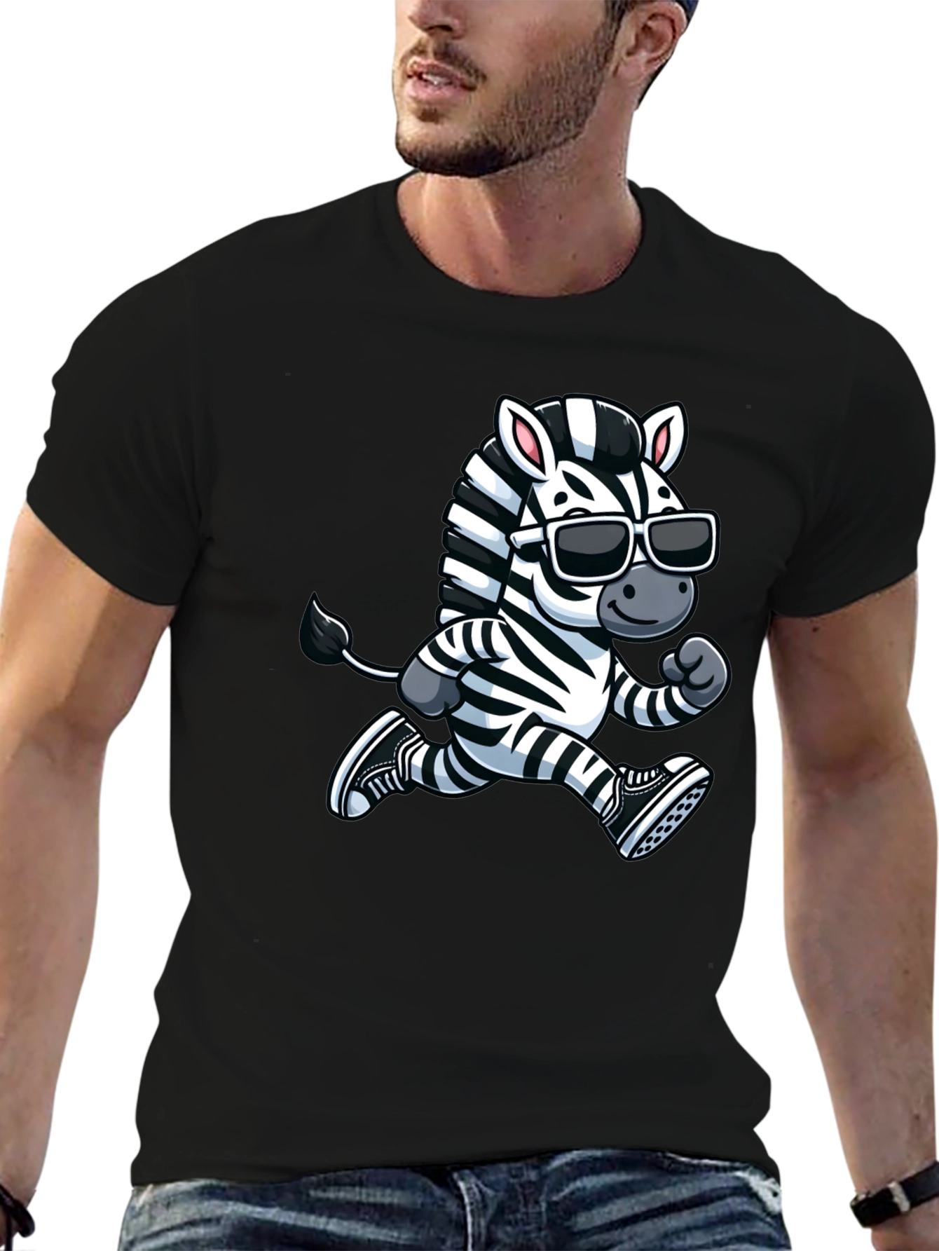 Cool Zebra Running T-Shirt - Black Cotton Graphic Tee