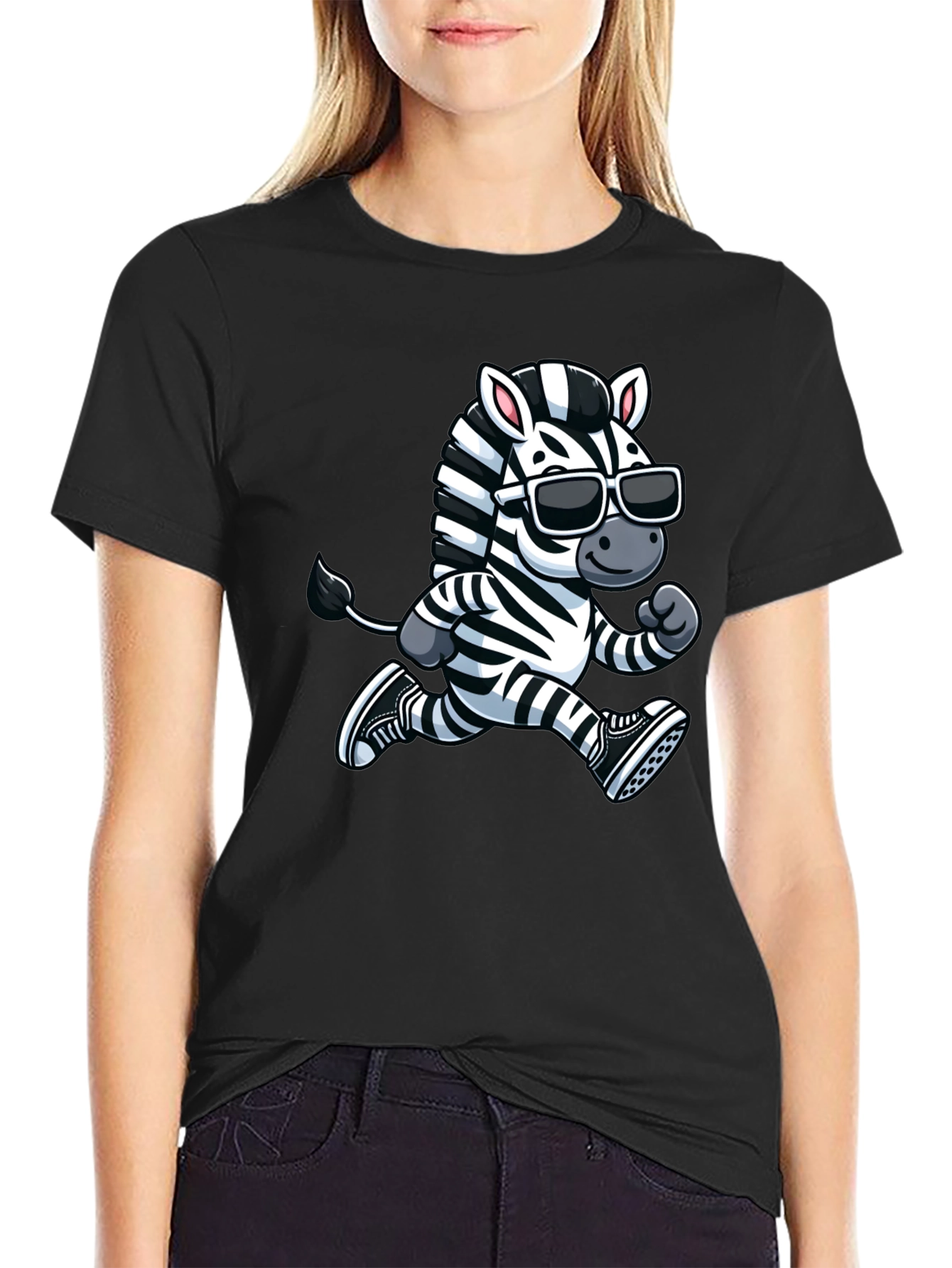 Cool Zebra Running T-Shirt - Black Cotton Graphic Tee