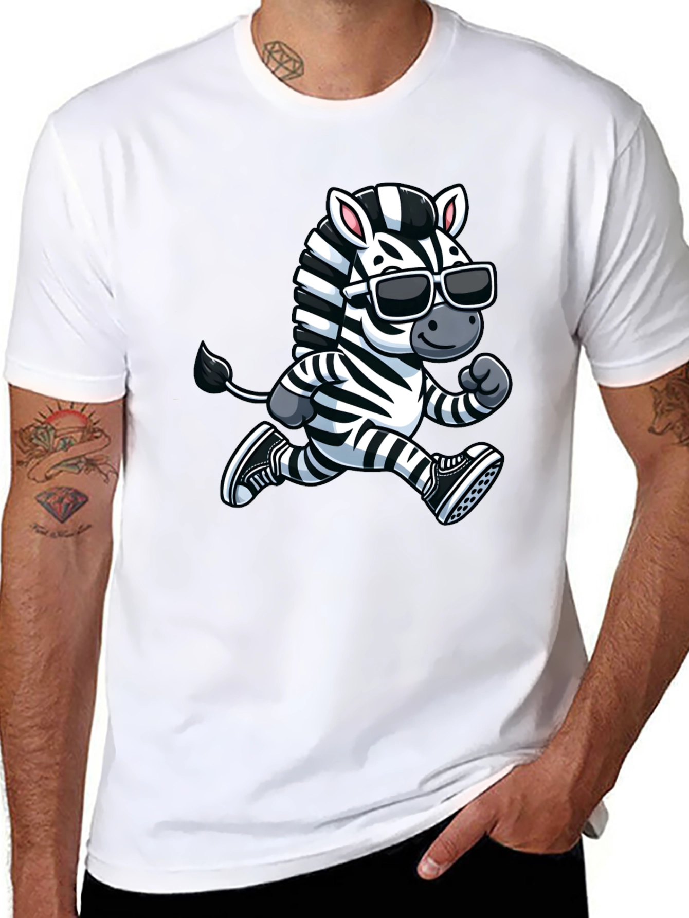 Cool Zebra Running T-Shirt - Black Cotton Graphic Tee
