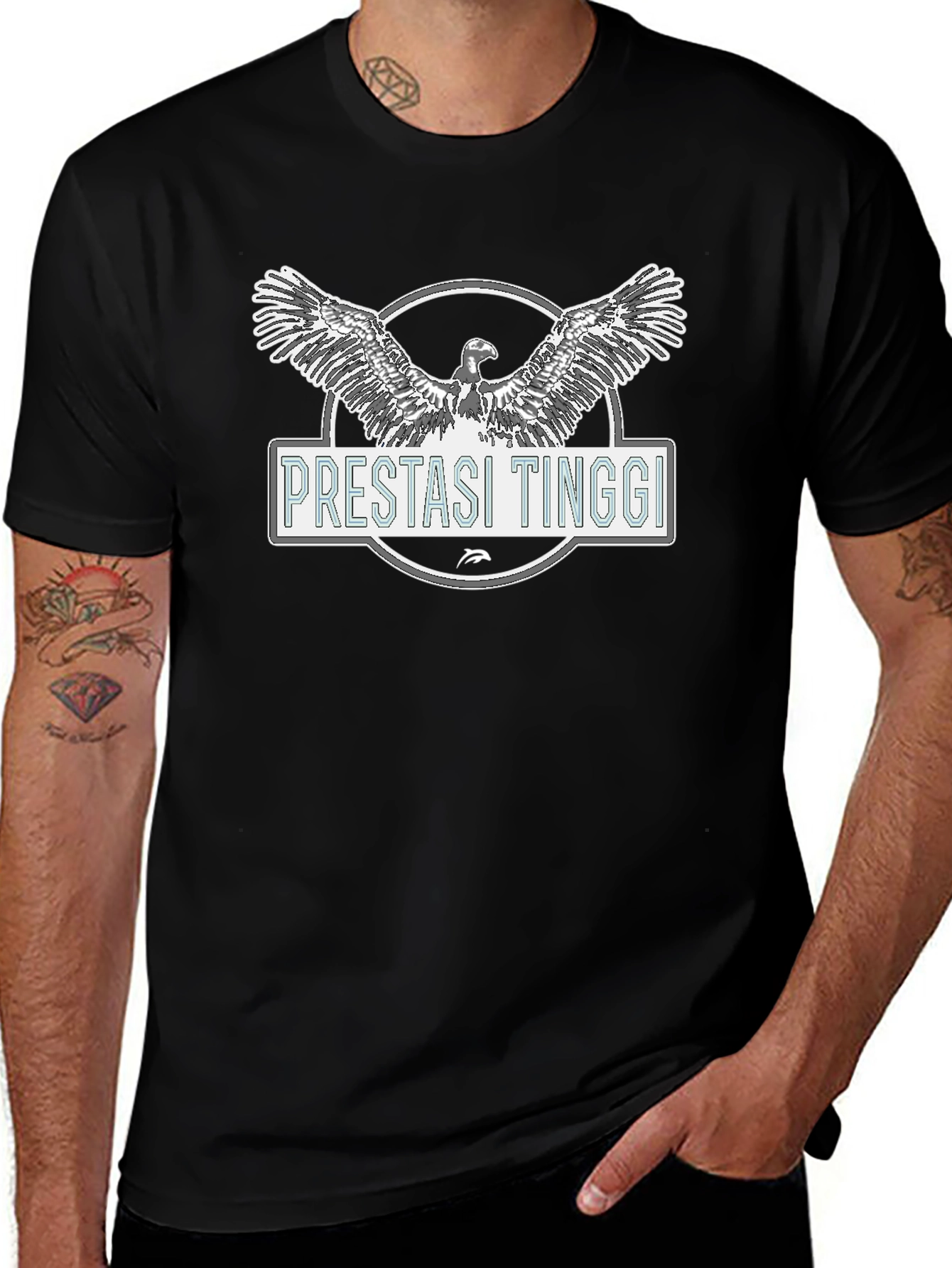Pretasi Tinggi Eagle Graphic Black T-Shirt