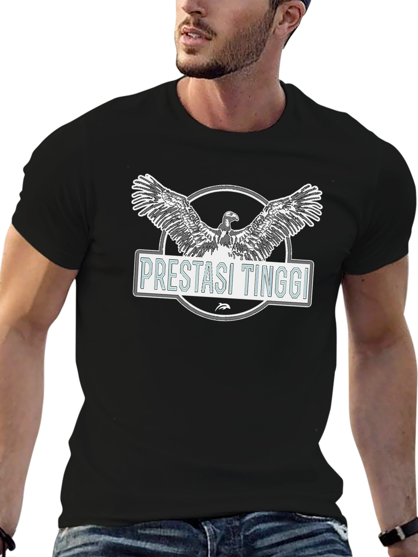 Pretasi Tinggi Eagle Graphic Black T-Shirt