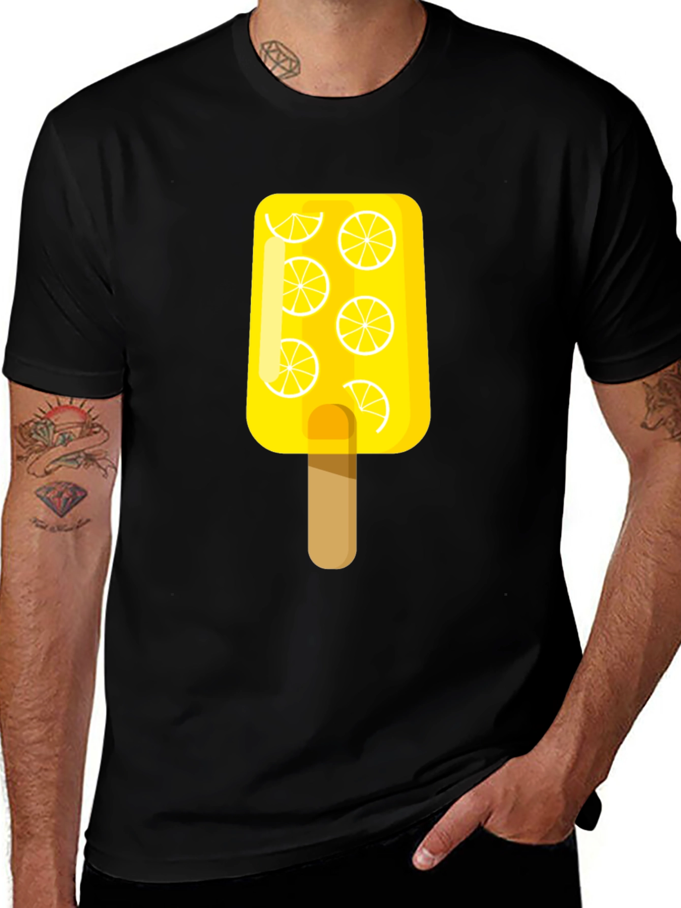 Lemon Popsicle Graphic Tee - Black Cotton T-Shirt