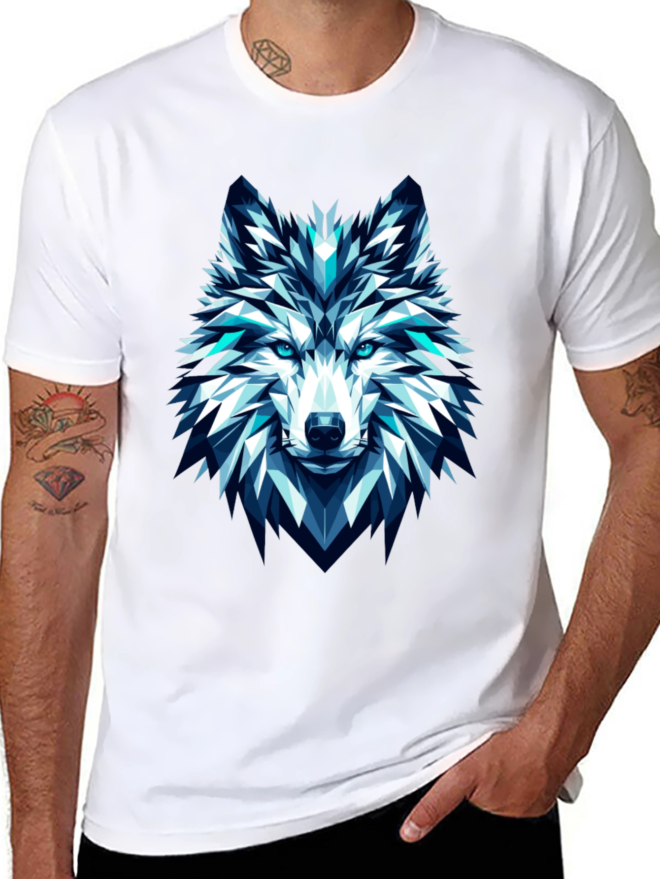 Geometric Wolf Graphic Tee - Modern Art T-Shirt