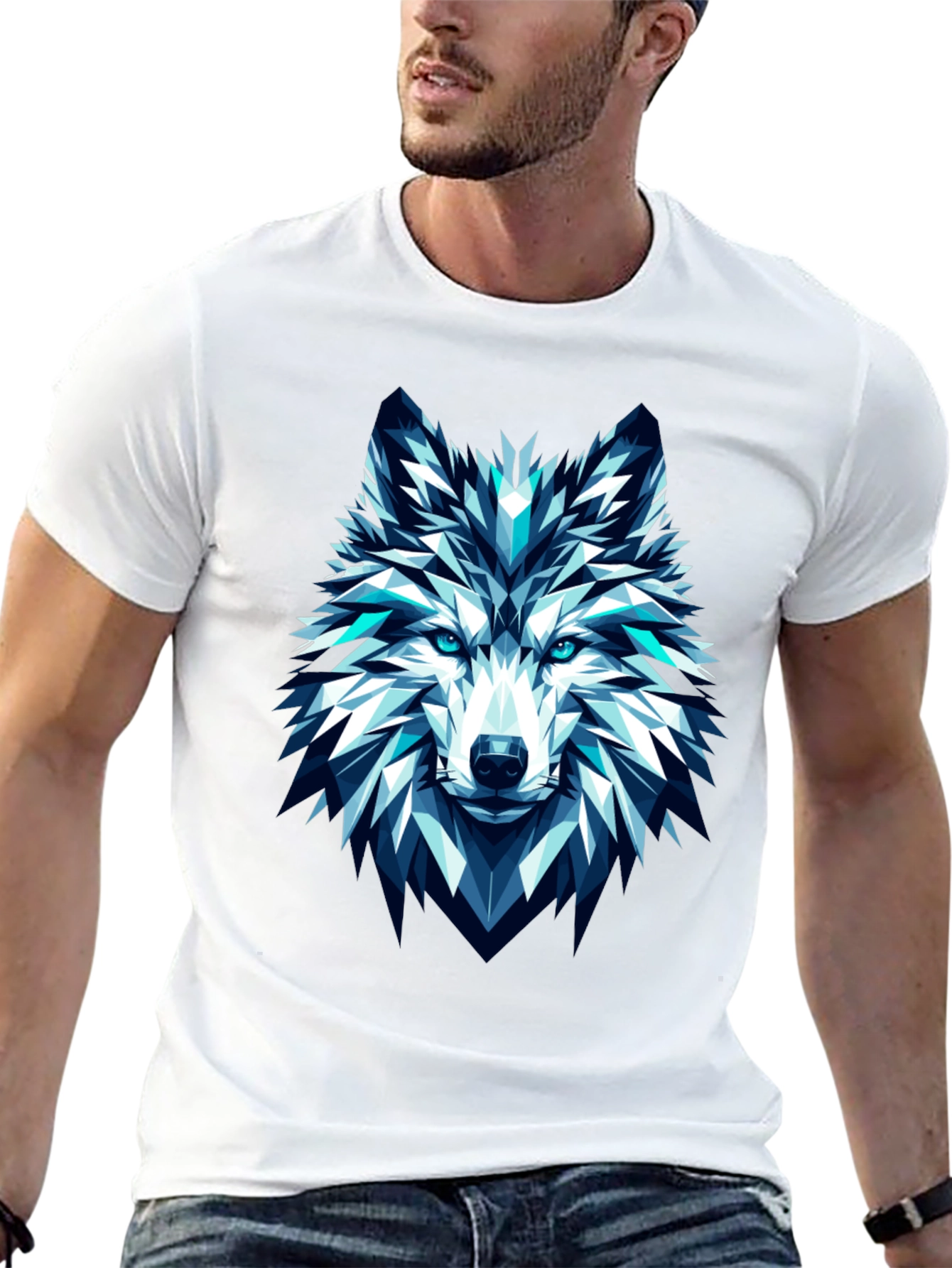Geometric Wolf Graphic Tee - Modern Art T-Shirt