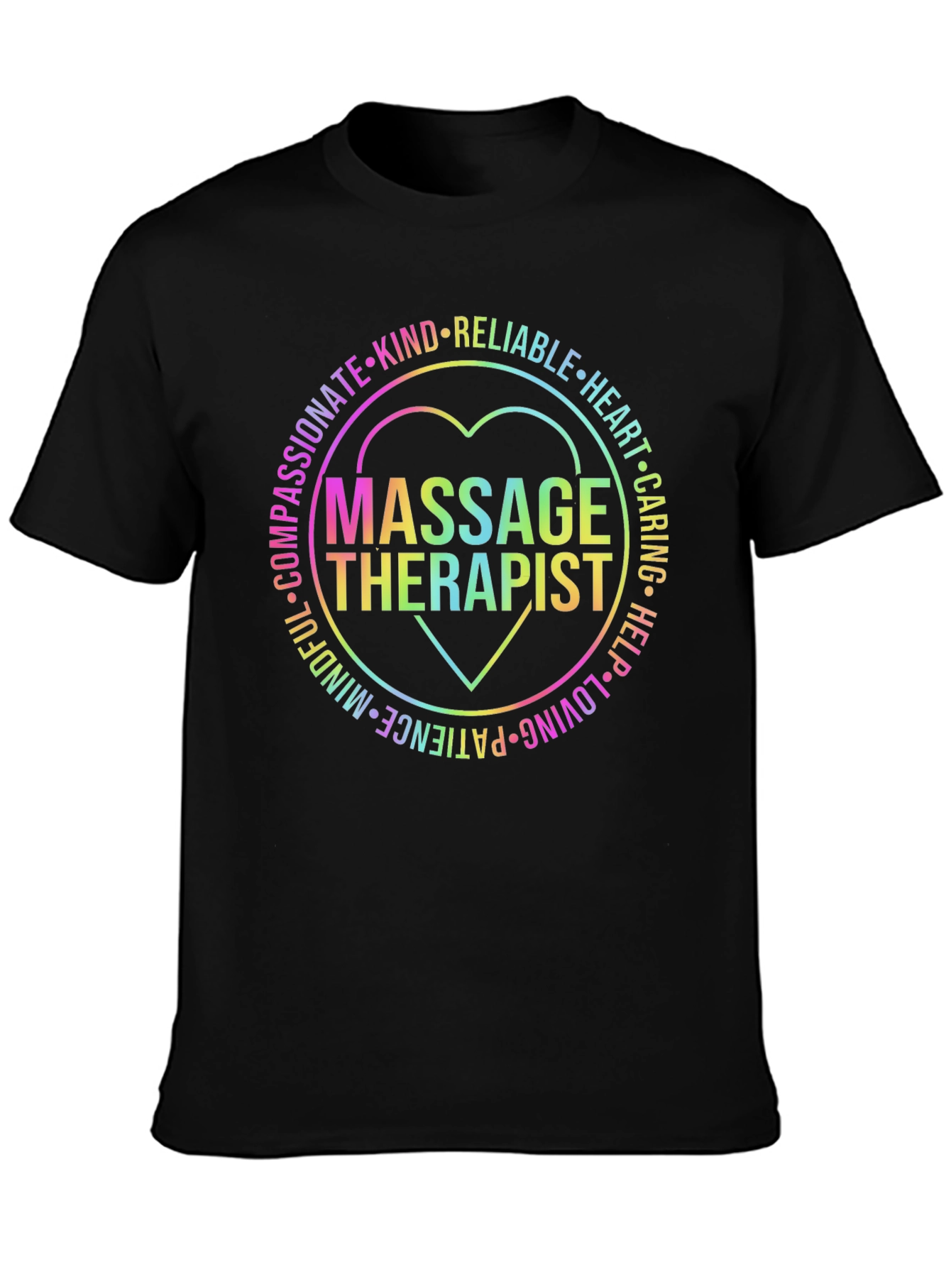 Massage Therapist Rainbow Heart Graphic T-Shirt