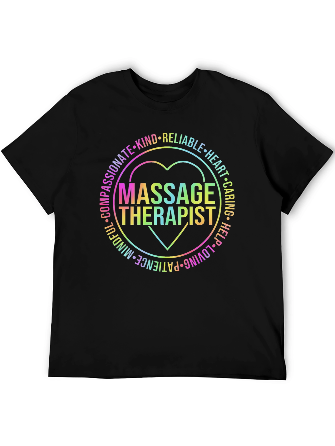 Massage Therapist Rainbow Heart Graphic T-Shirt