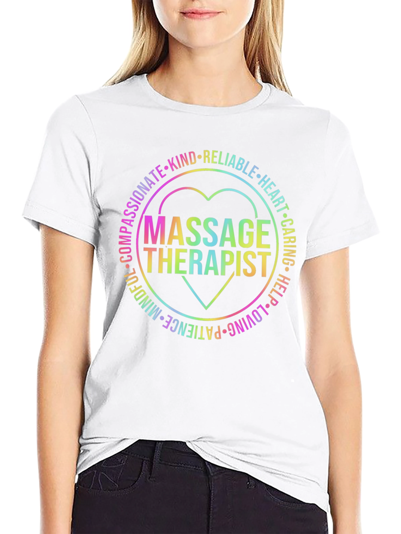 Massage Therapist Rainbow Heart Graphic T-Shirt