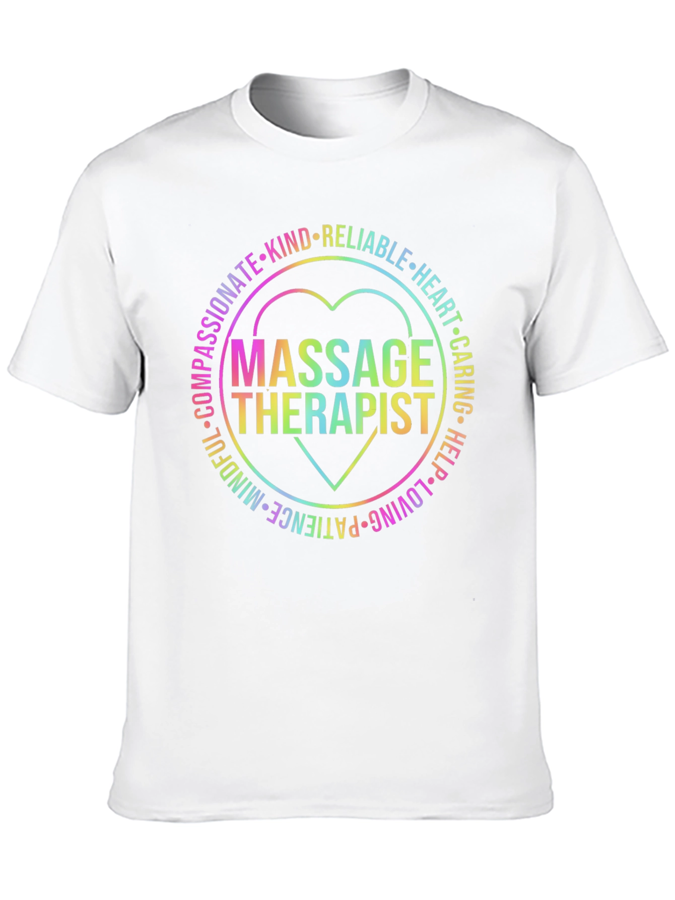 Massage Therapist Rainbow Heart Graphic T-Shirt