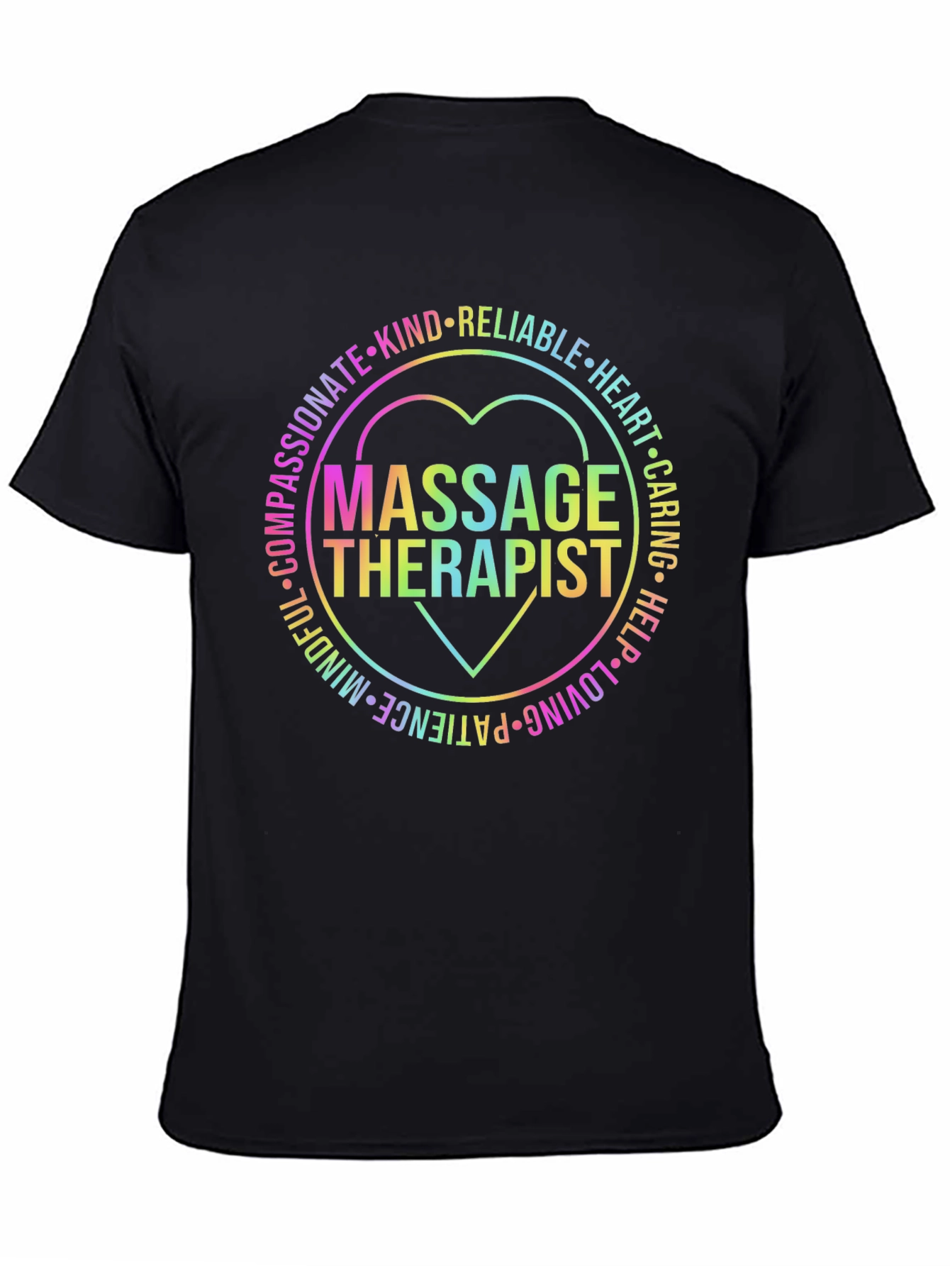 Massage Therapist Rainbow Heart Graphic T-Shirt