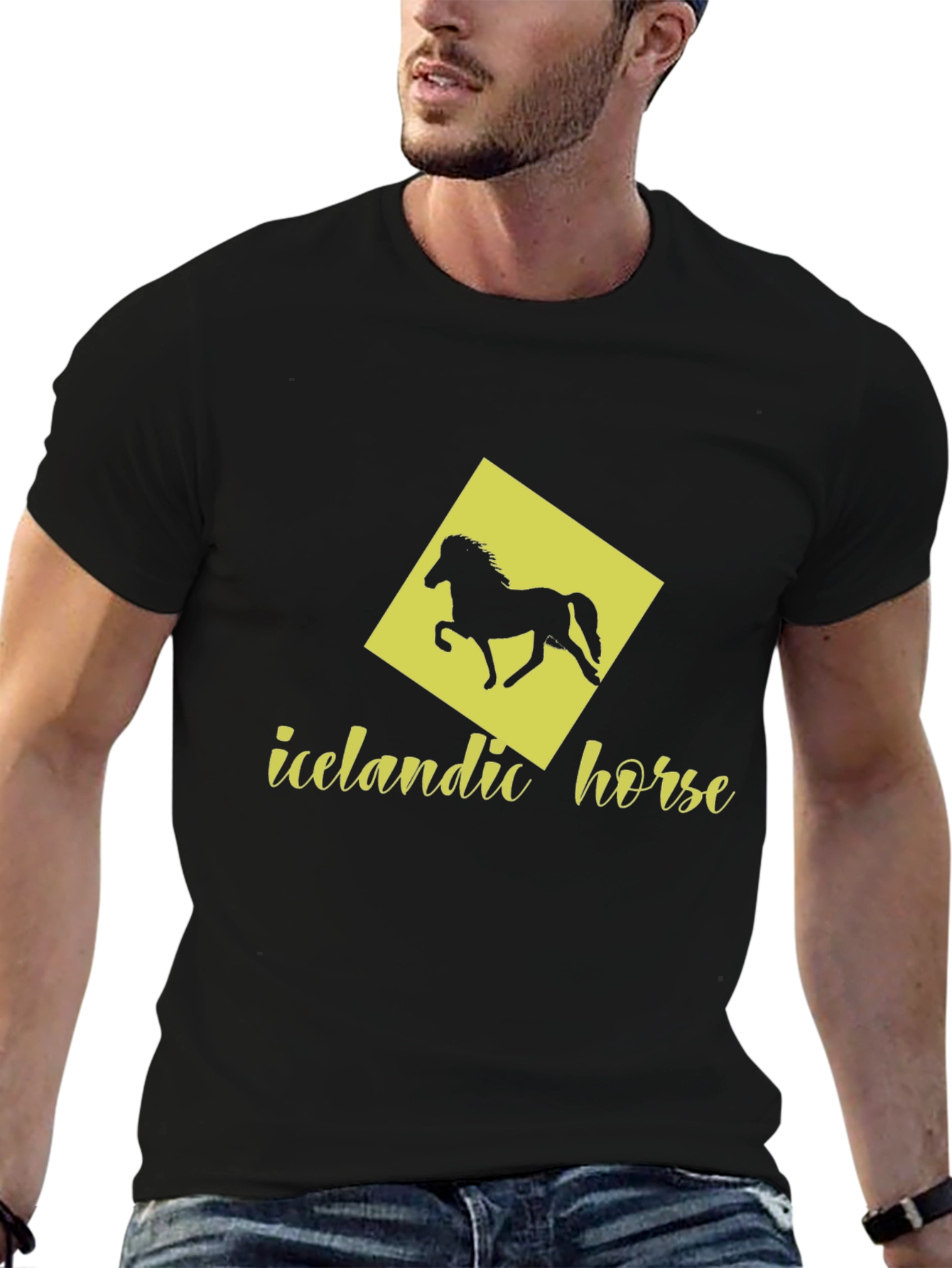 Icelandic Horse Graphic Tee - Black Cotton T-Shirt