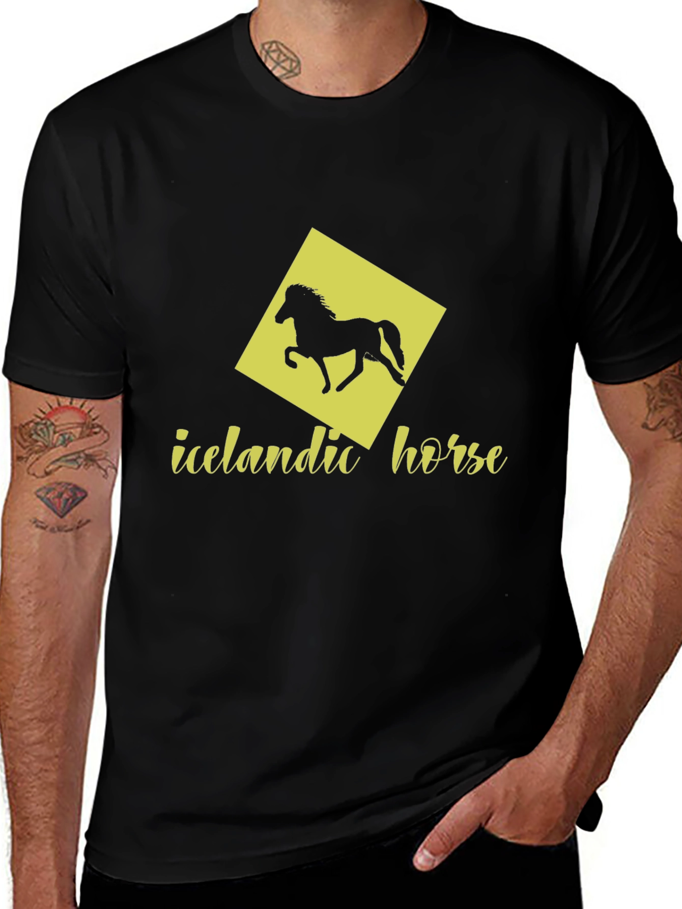 Icelandic Horse Graphic Tee - Black Cotton T-Shirt