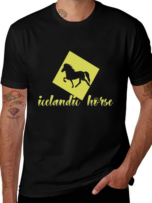 Icelandic Horse Graphic Tee - Black Cotton T-Shirt