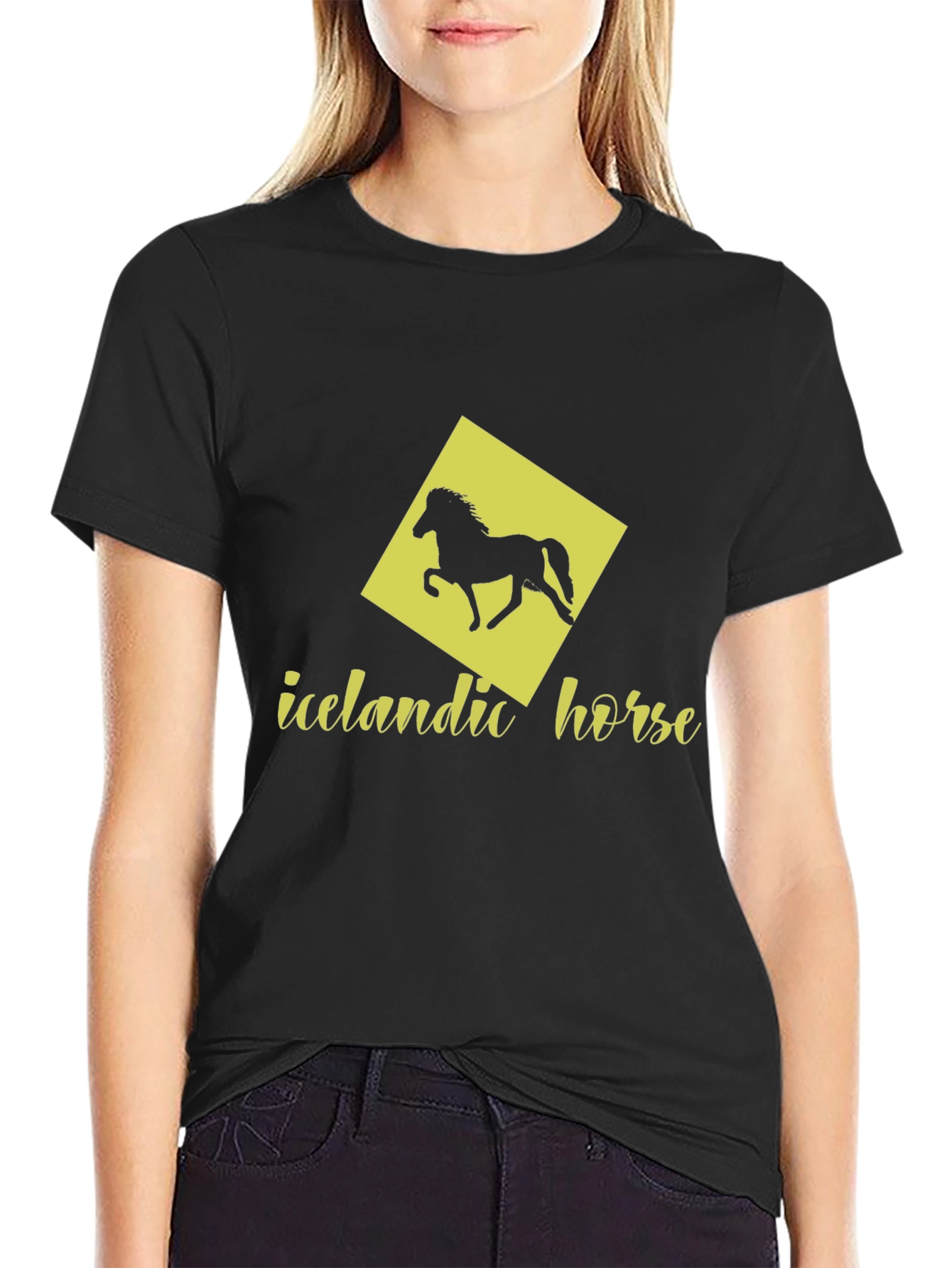 Icelandic Horse Graphic Tee - Black Cotton T-Shirt