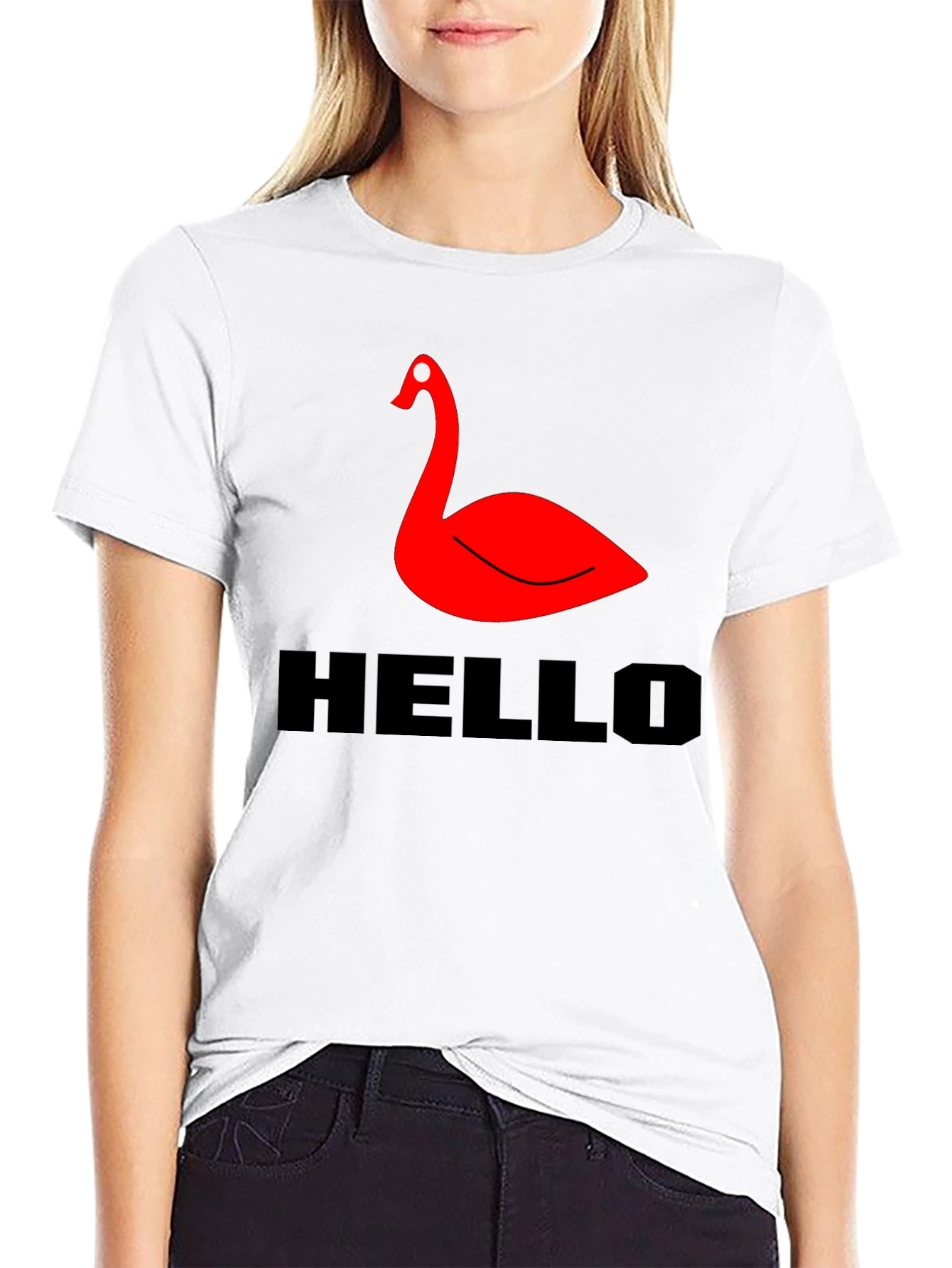 Red Swan Graphic Tee - Black Casual T-Shirt