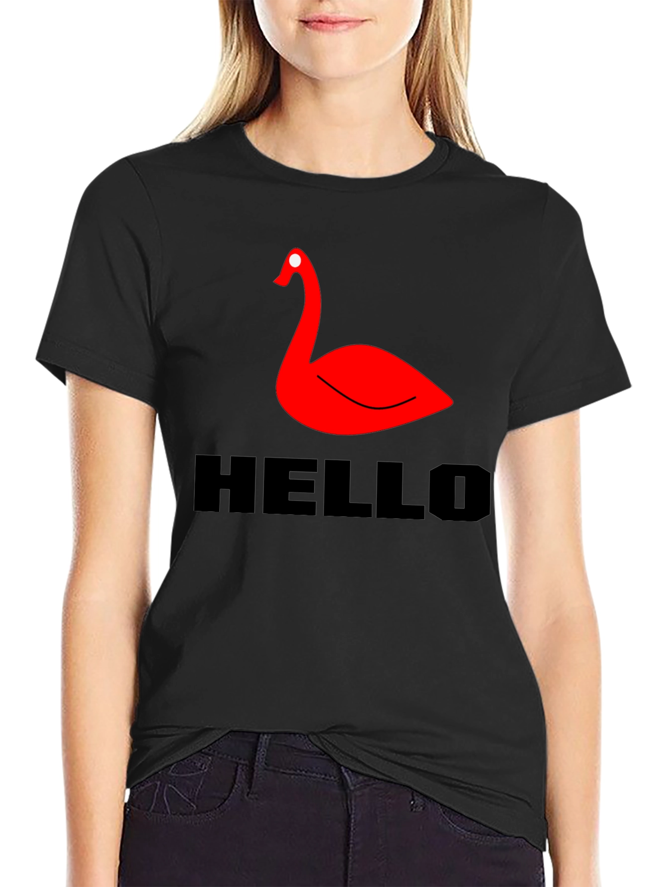 Red Swan Graphic Tee - Black Casual T-Shirt