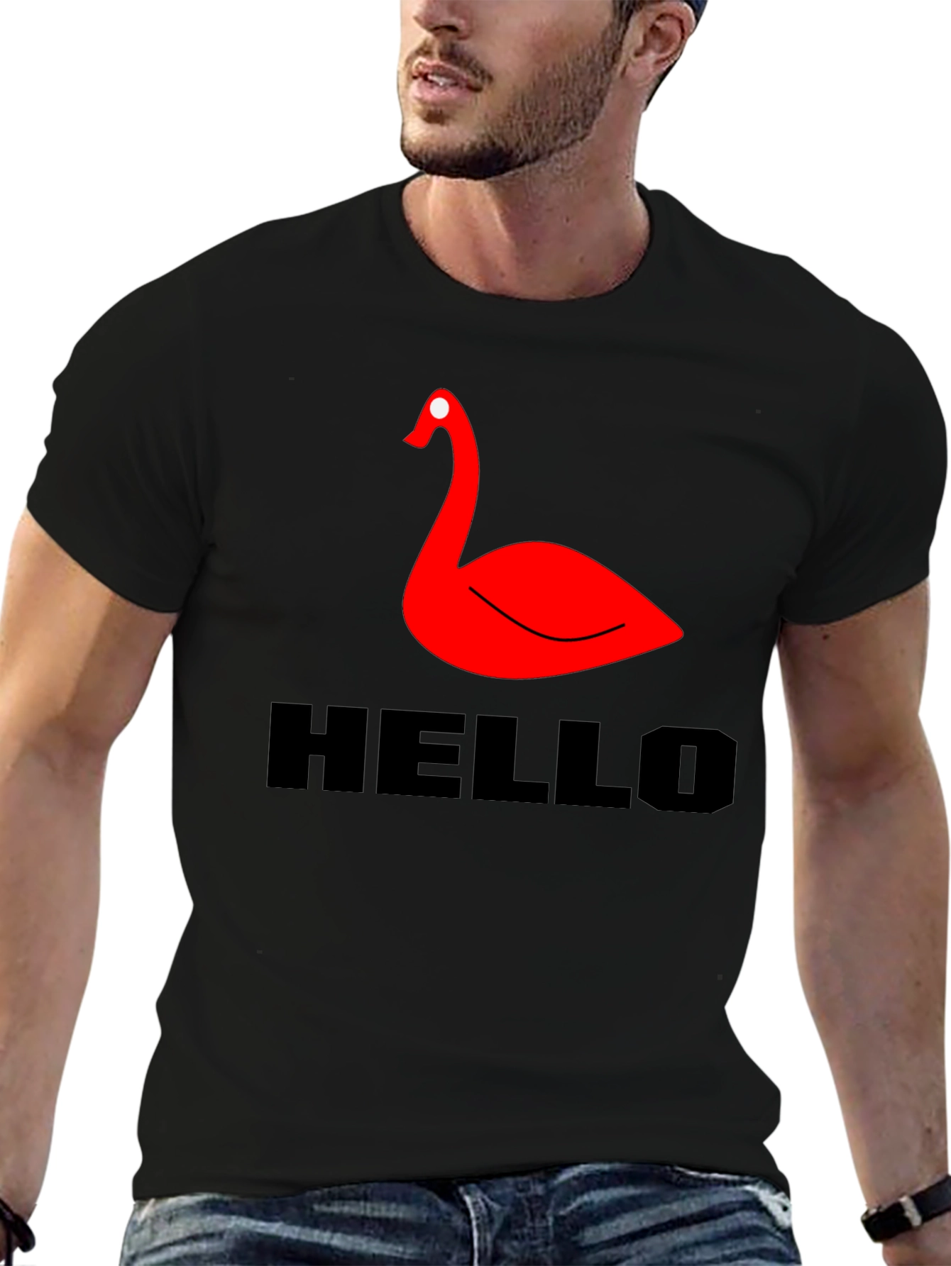 Red Swan Graphic Tee - Black Casual T-Shirt