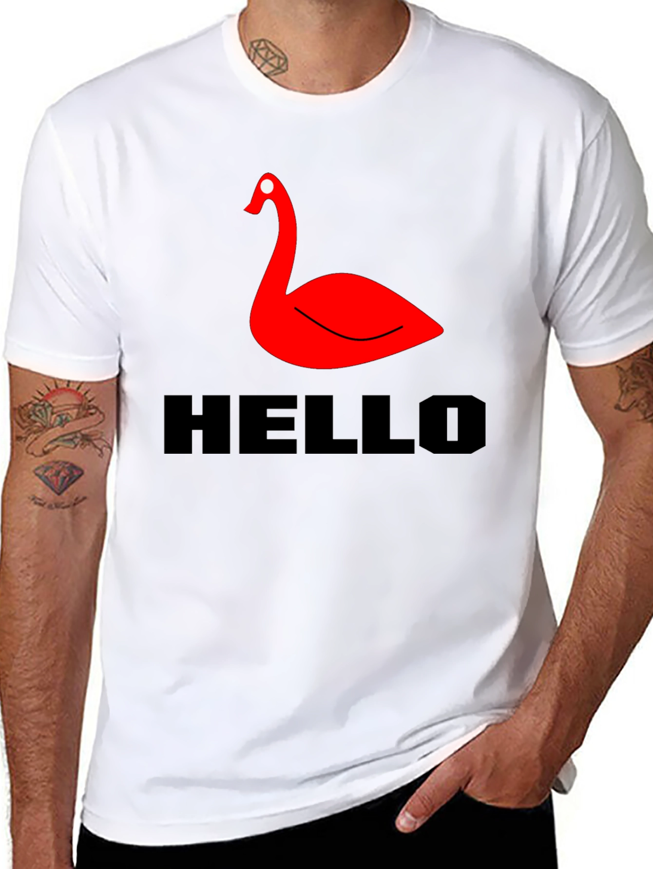Red Swan Graphic Tee - Black Casual T-Shirt