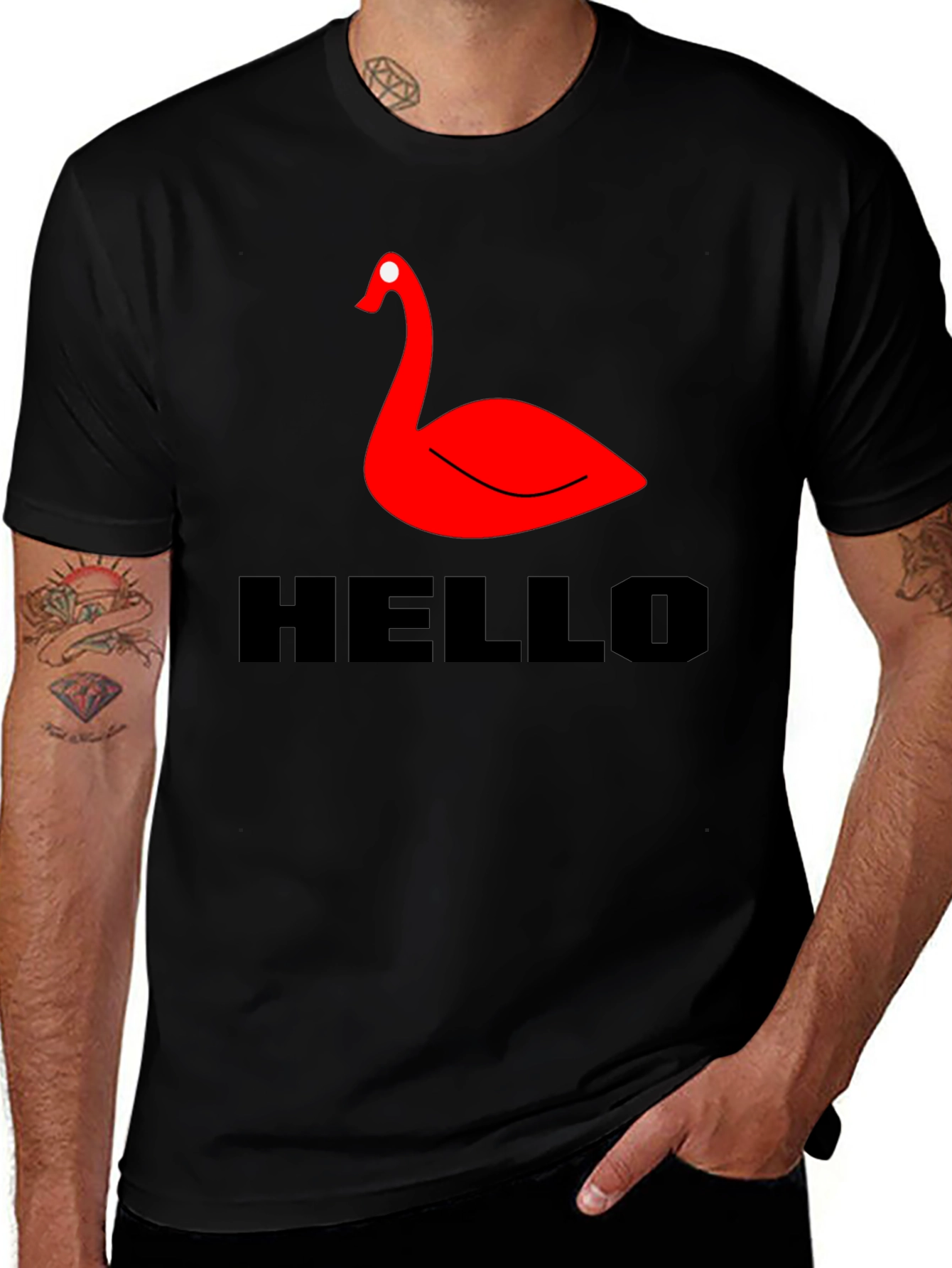 Red Swan Graphic Tee - Black Casual T-Shirt