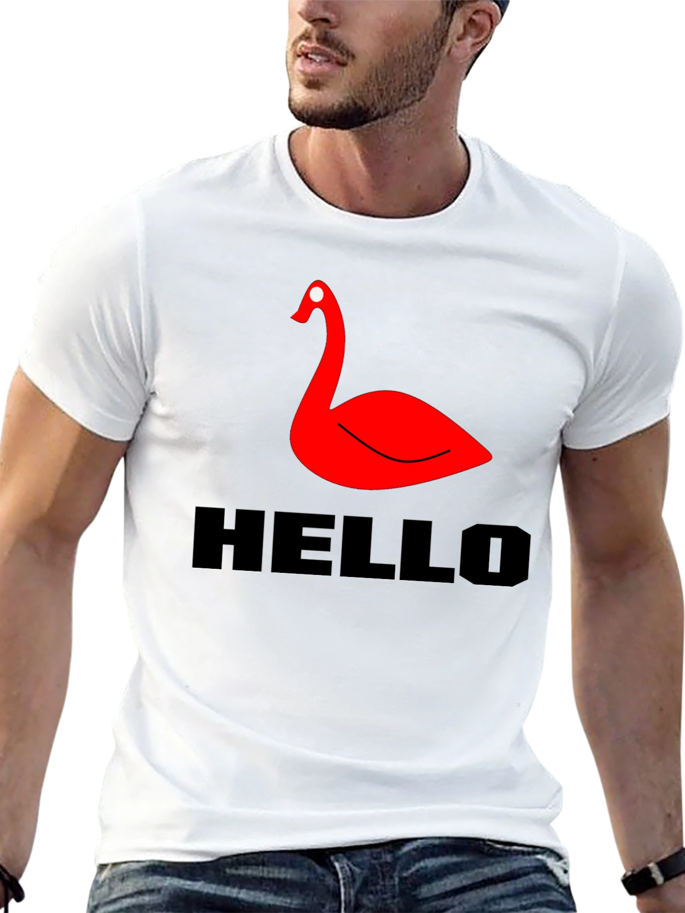 Red Swan Graphic Tee - Black Casual T-Shirt