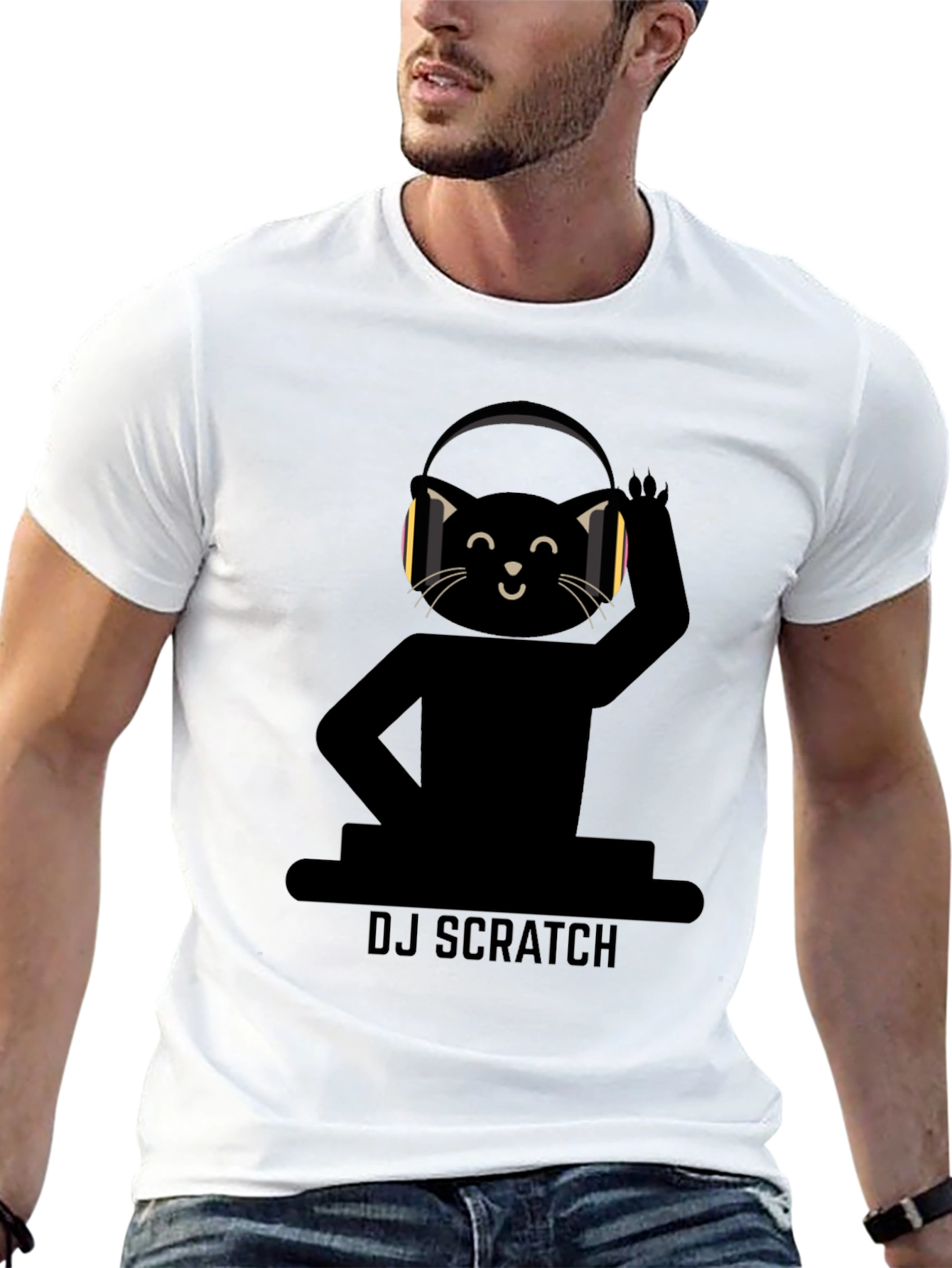 DJ Scratch Cat T-Shirt - Black Graphic Tee