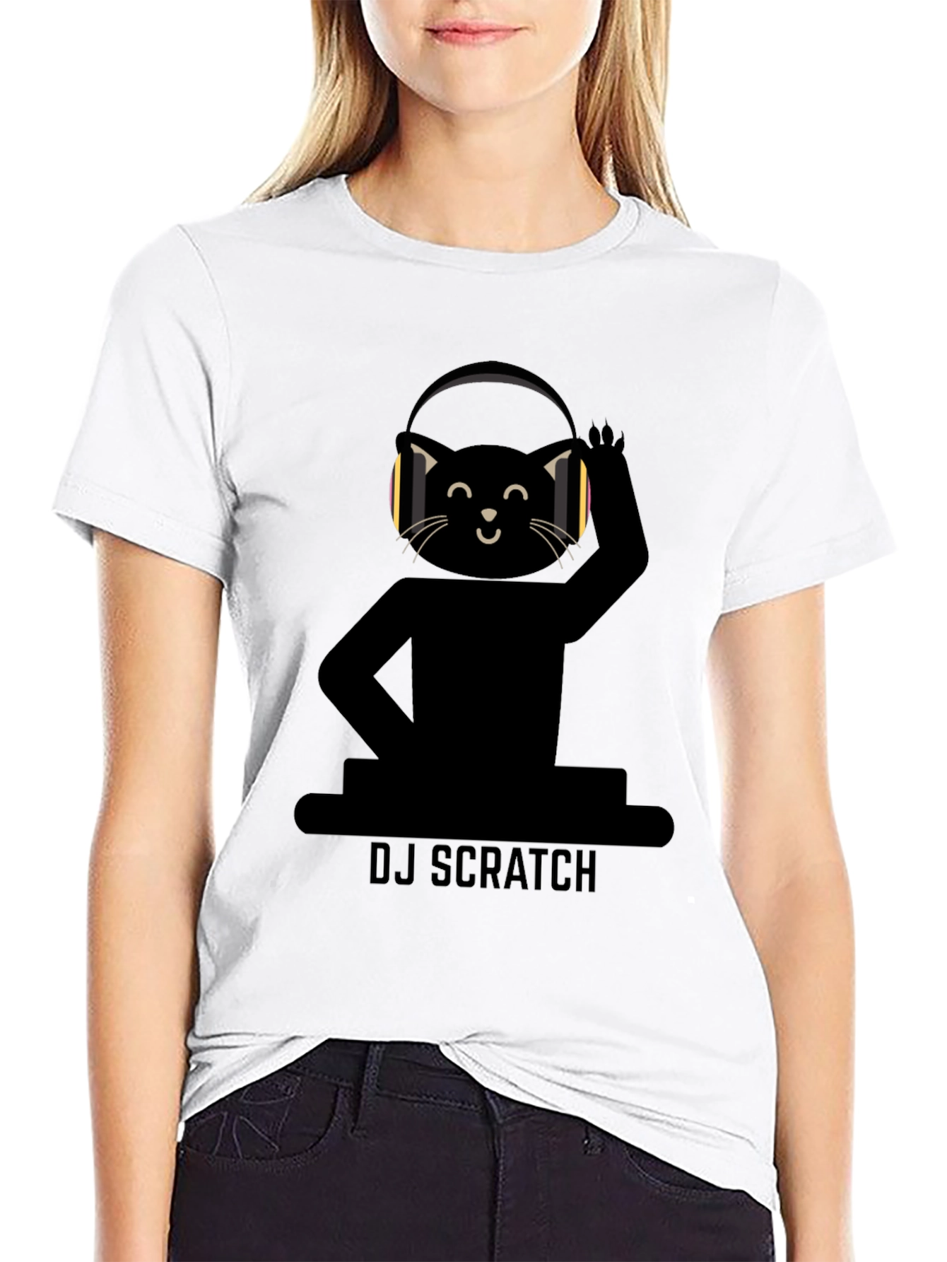 DJ Scratch Cat T-Shirt - Black Graphic Tee