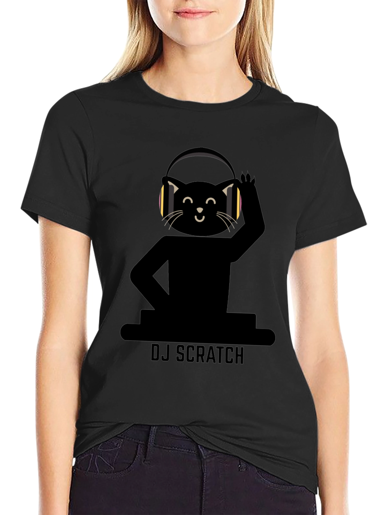 DJ Scratch Cat T-Shirt - Black Graphic Tee