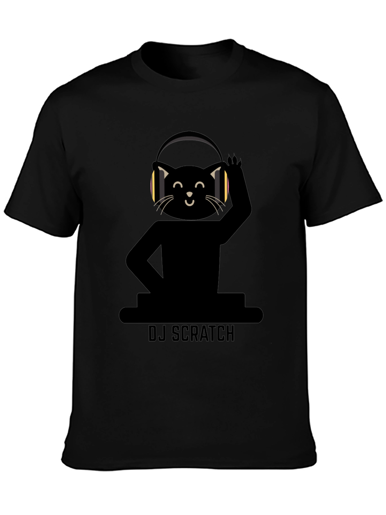 DJ Scratch Cat T-Shirt - Black Graphic Tee
