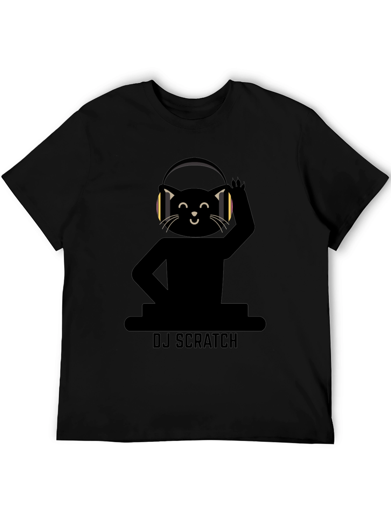DJ Scratch Cat T-Shirt - Black Graphic Tee