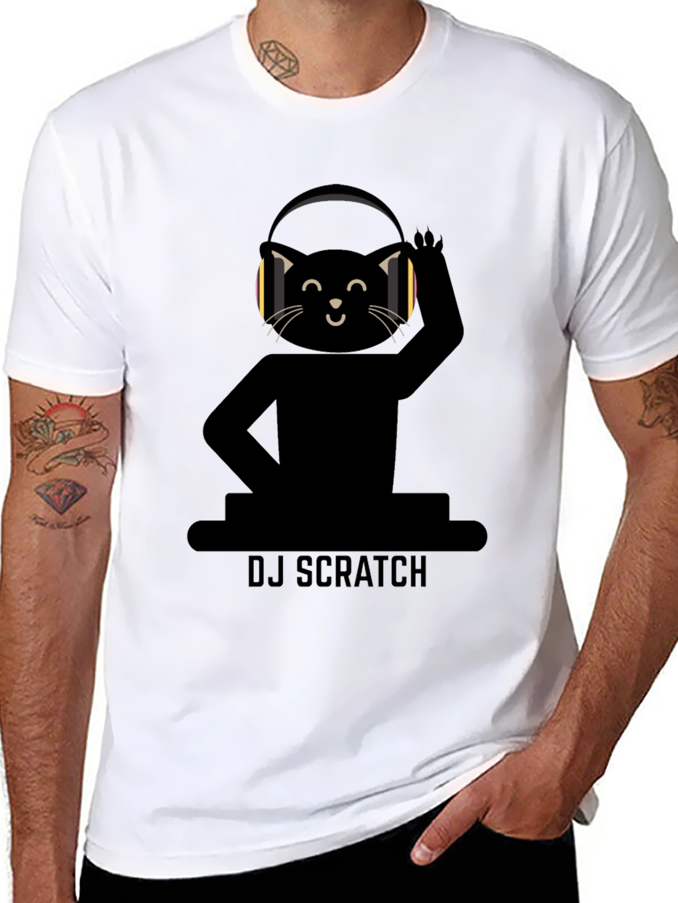DJ Scratch Cat T-Shirt - Black Graphic Tee