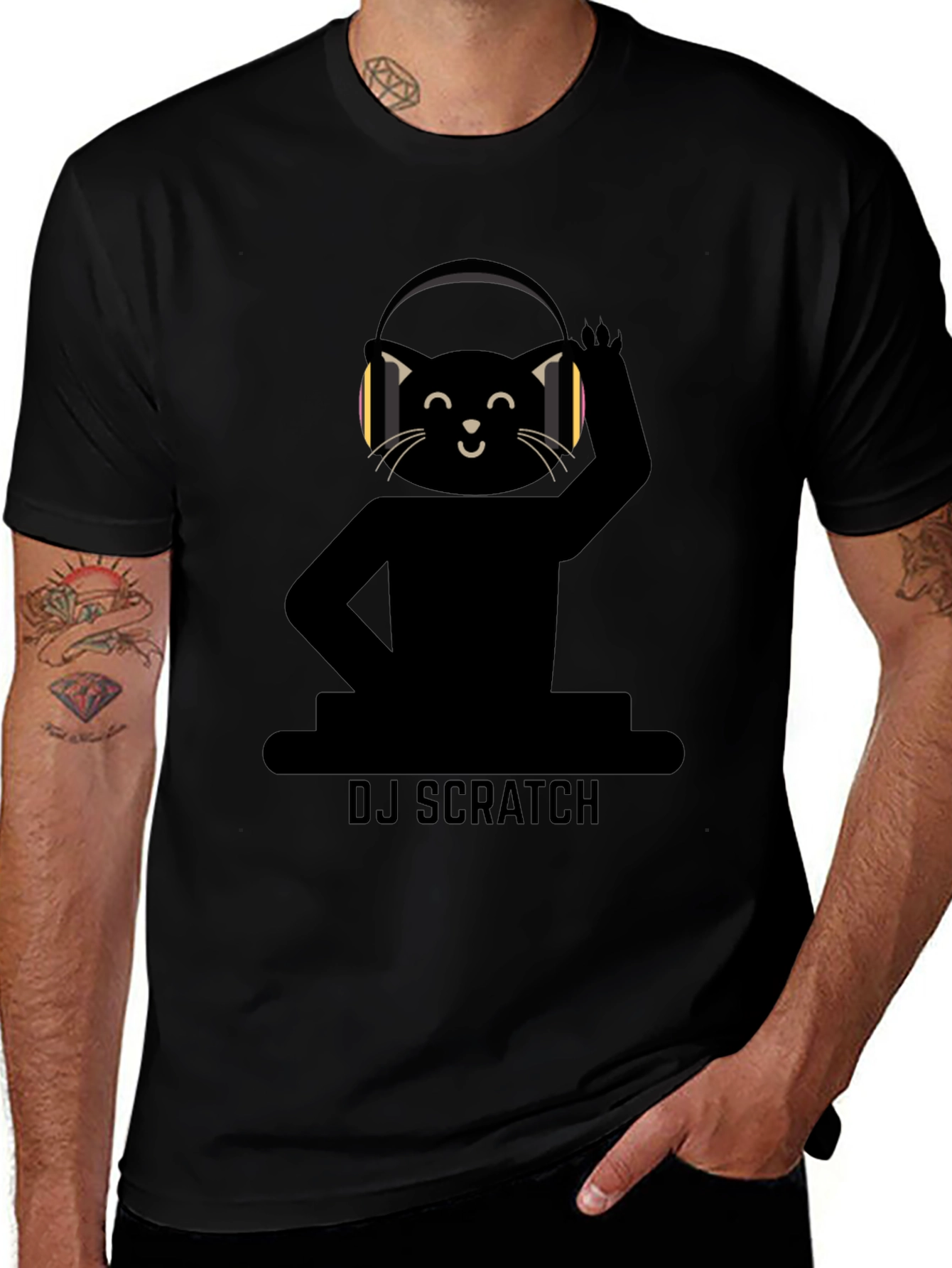 DJ Scratch Cat T-Shirt - Black Graphic Tee