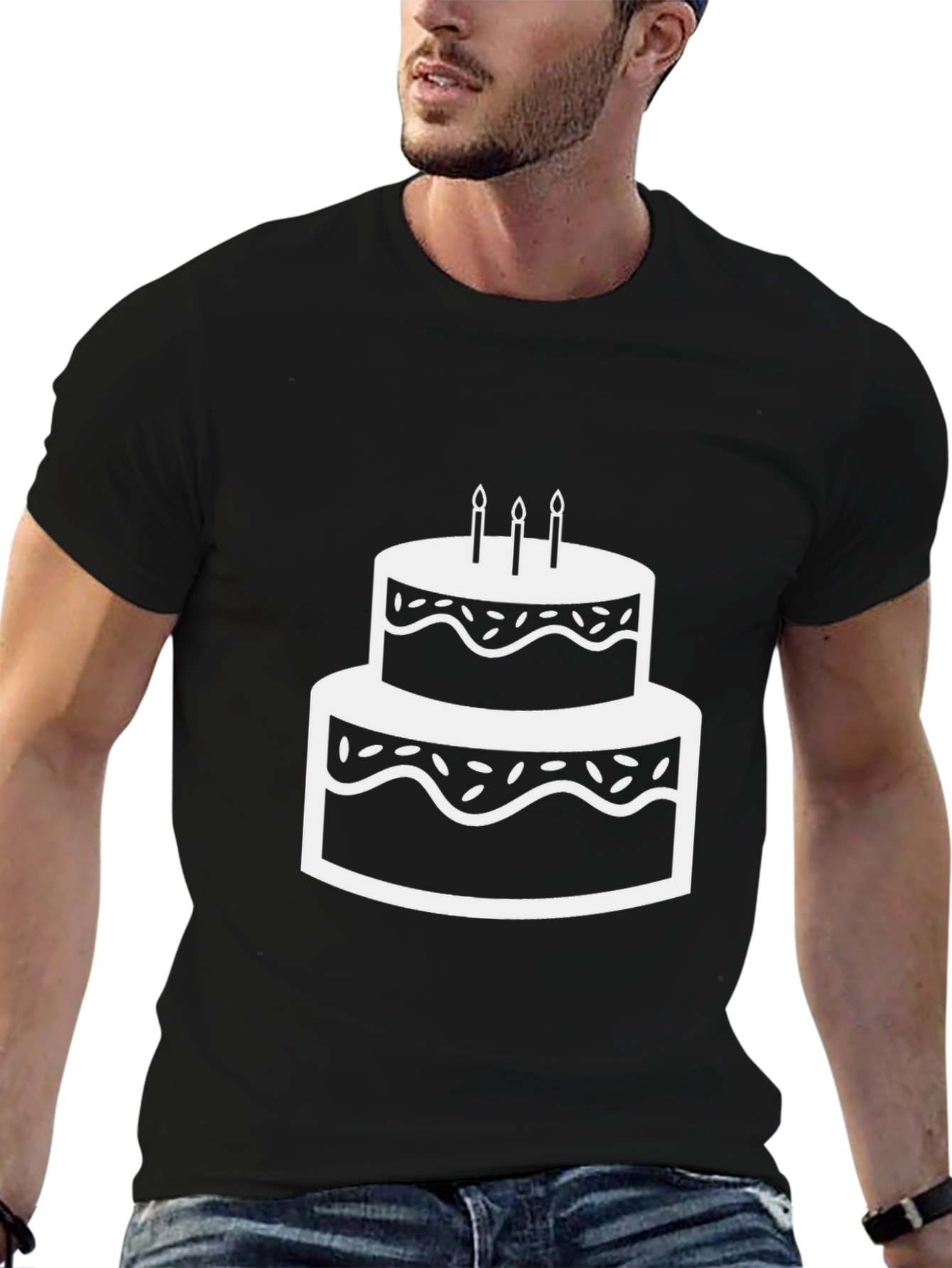 Cake Graphic Black T-Shirt Birthday Party Tee