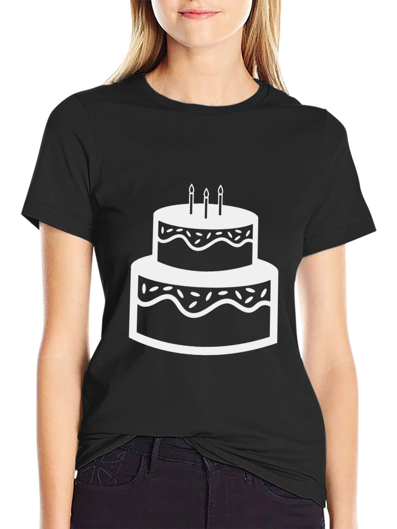 Cake Graphic Black T-Shirt Birthday Party Tee