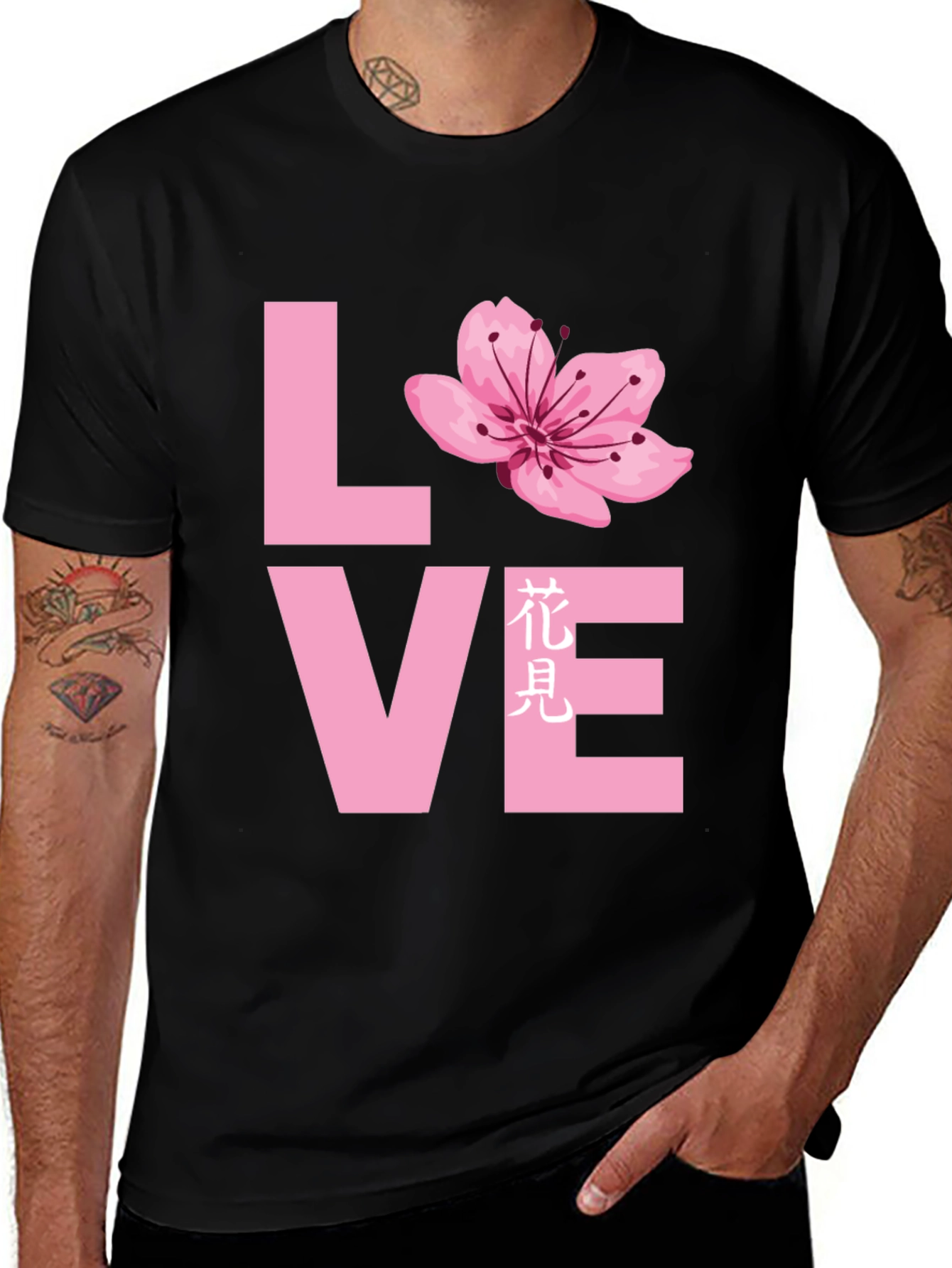 Love Cherry Blossom Graphic T-Shirt - Black