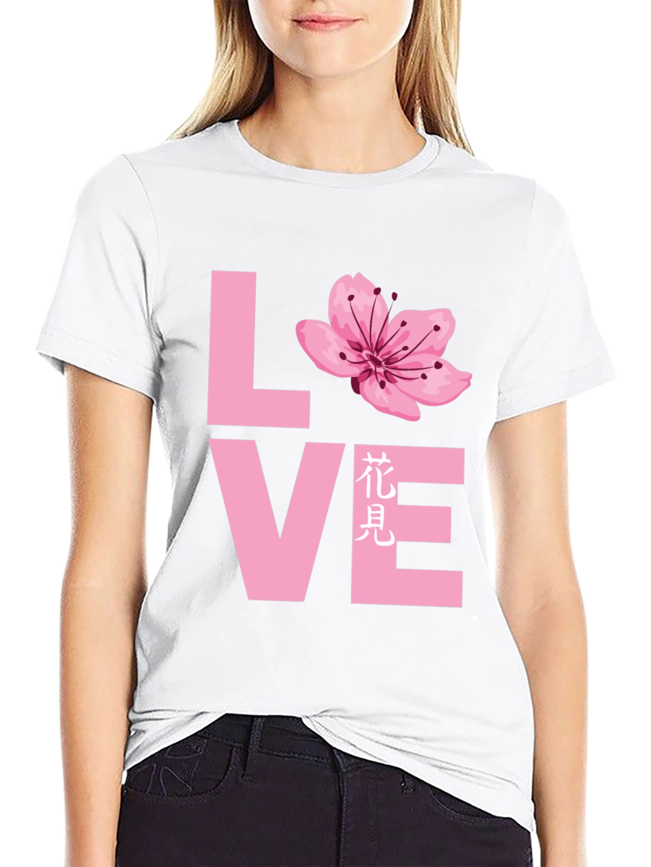 Love Cherry Blossom Graphic T-Shirt - Black