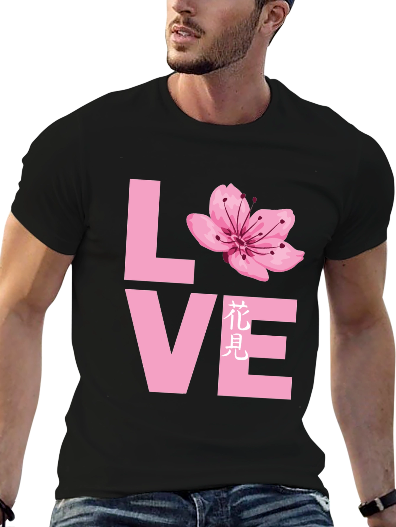 Love Cherry Blossom Graphic T-Shirt - Black
