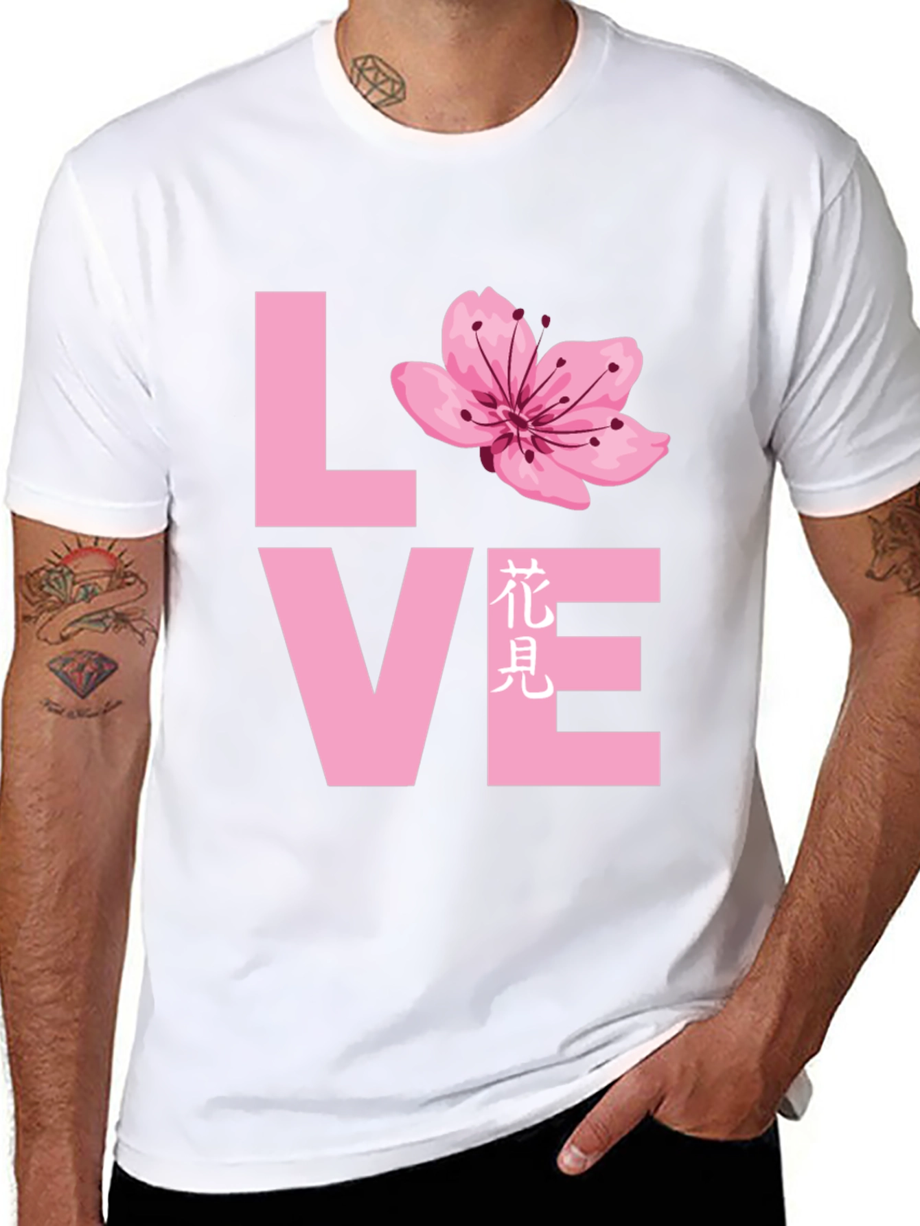 Love Cherry Blossom Graphic T-Shirt - Black
