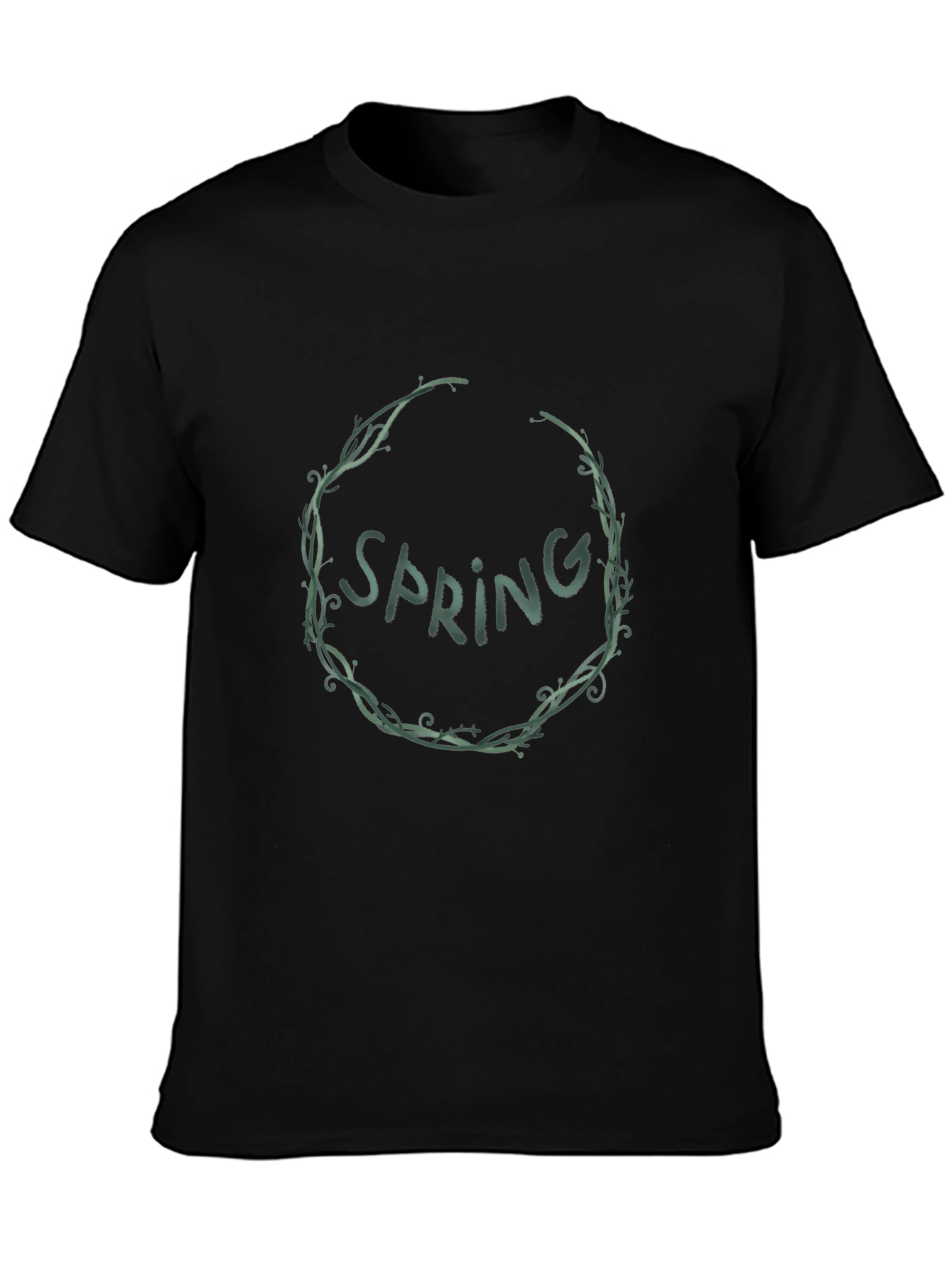 Spring Wreath Graphic Tee - Black Cotton Blend