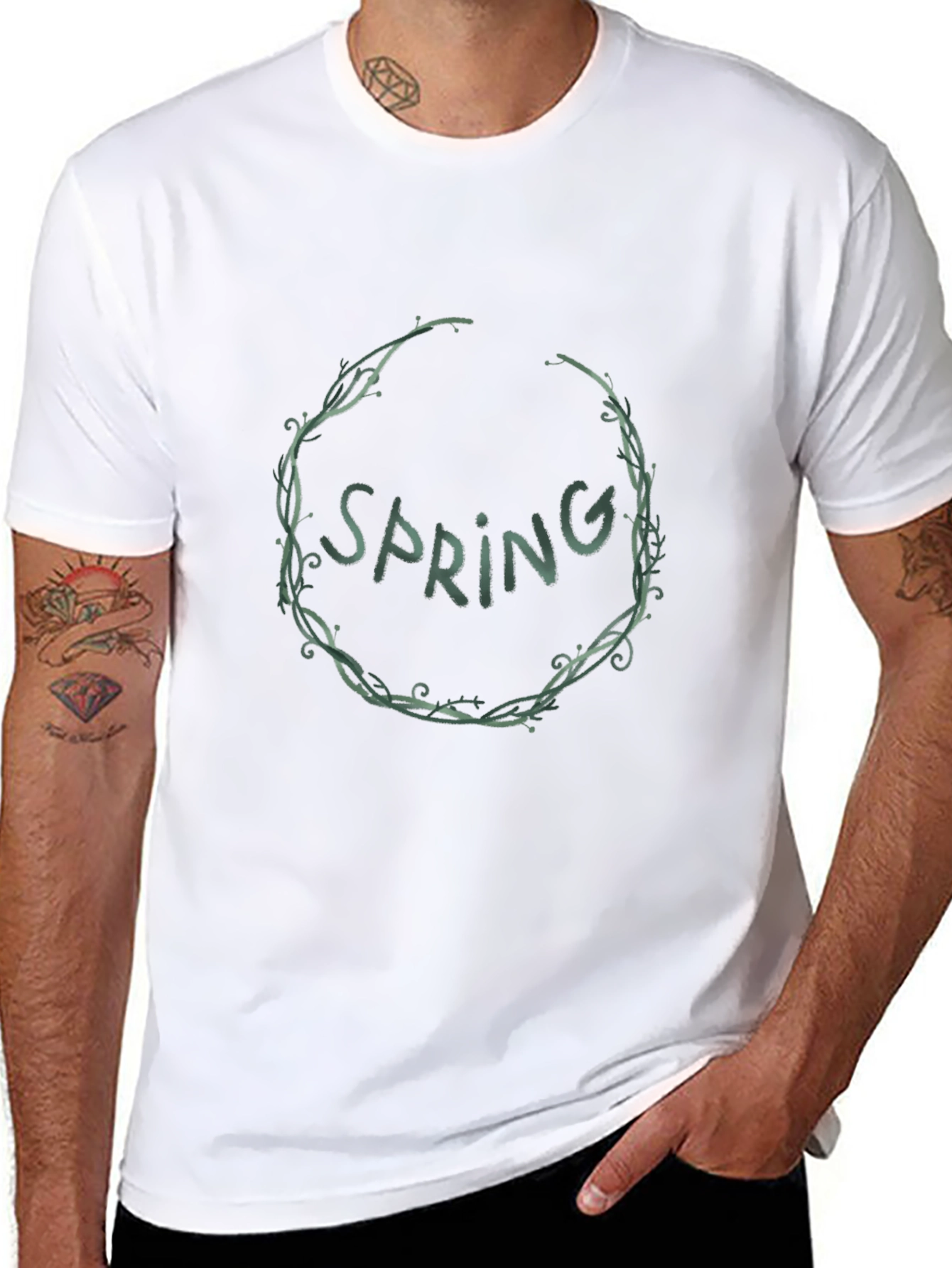 Spring Wreath Graphic Tee - Black Cotton Blend