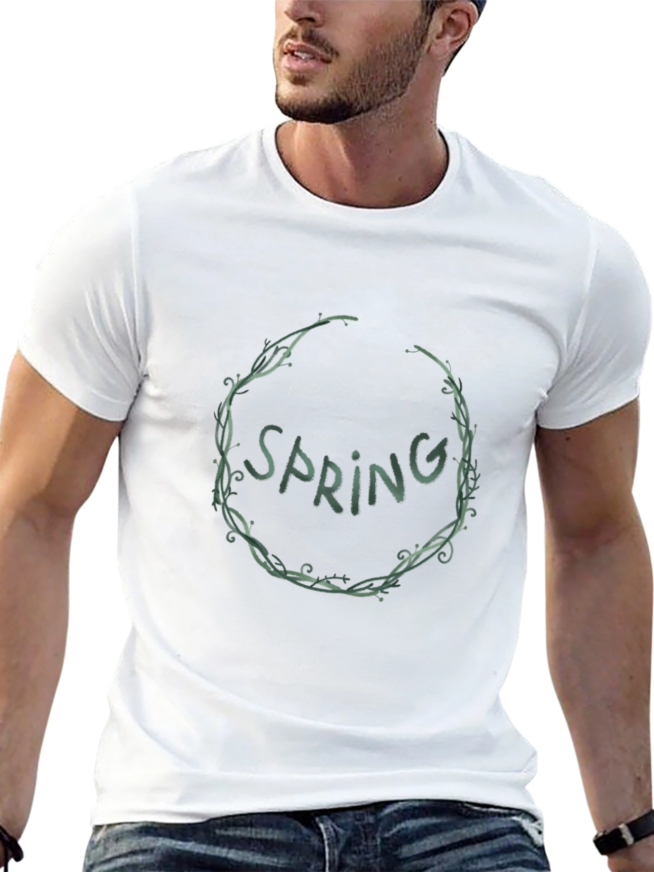 Spring Wreath Graphic Tee - Black Cotton Blend