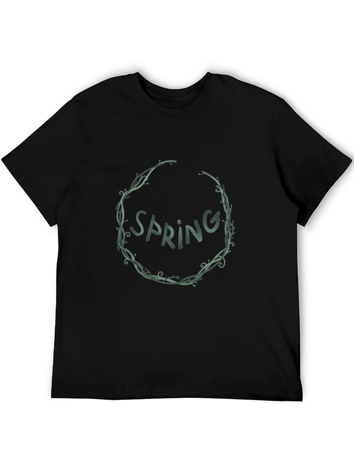 Spring Wreath Graphic Tee - Black Cotton Blend