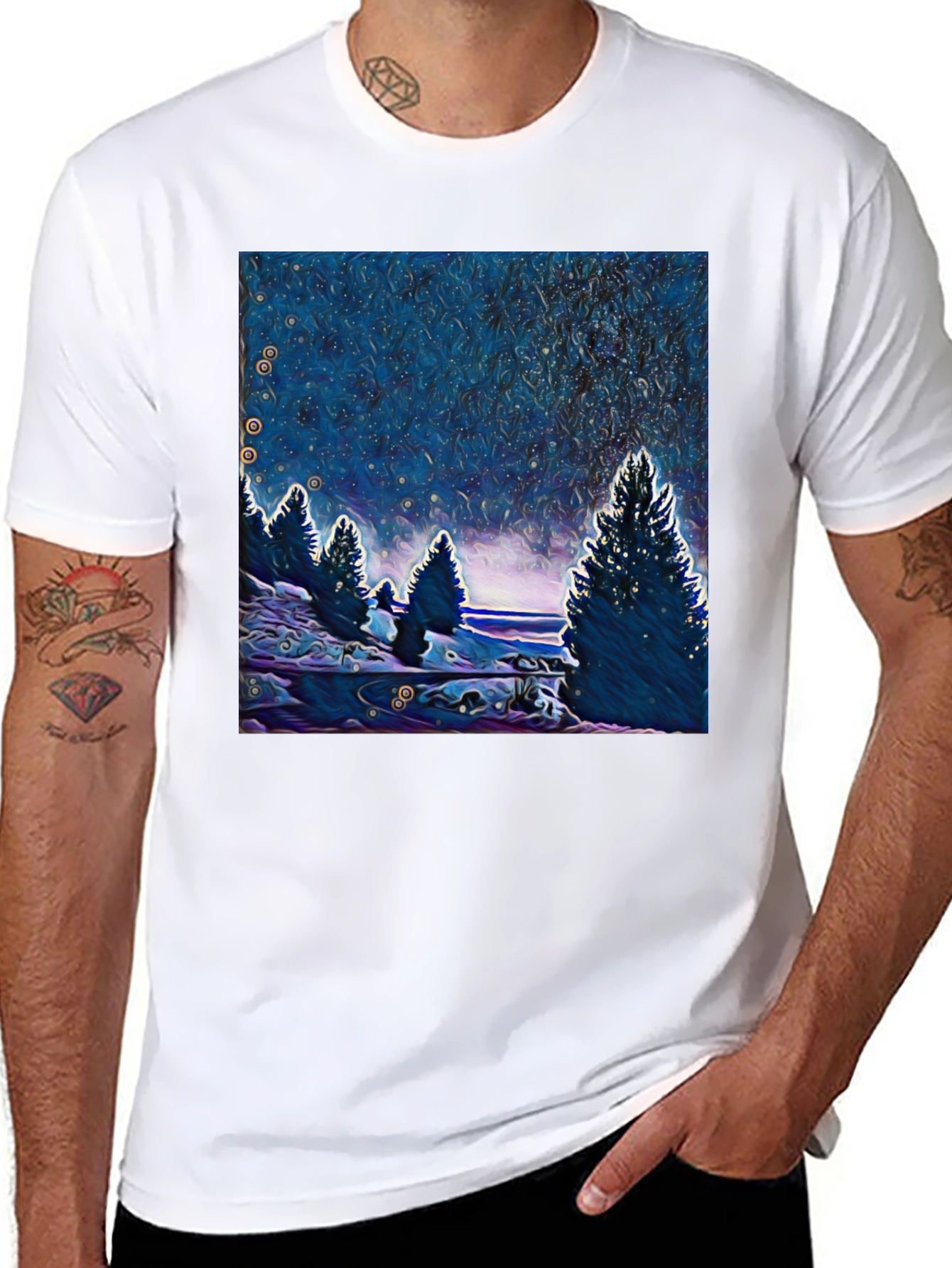 Starry Night Trees Graphic T-Shirt